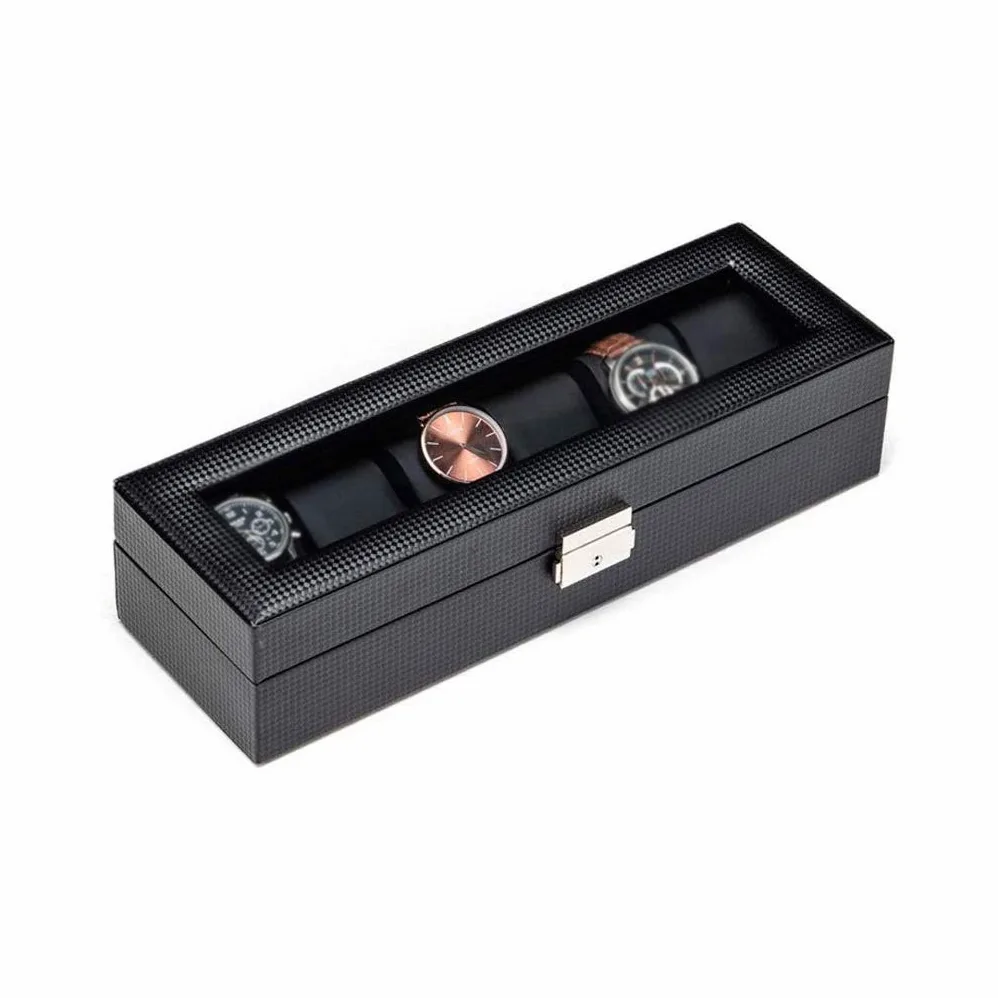 XBTGS Caja de almacenamiento de joyas, organizador de relojes, caja de almacenamiento de 6 ranuras, regalos de cumpleaños para hombres y mujeres,