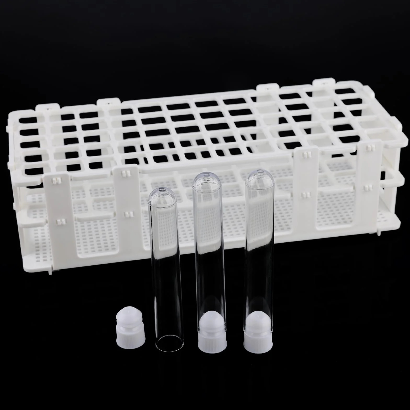 Stonylab Juego de Tubos de Ensayo de Plástico 16 mm 60 Piezas con Soporte 10 ml