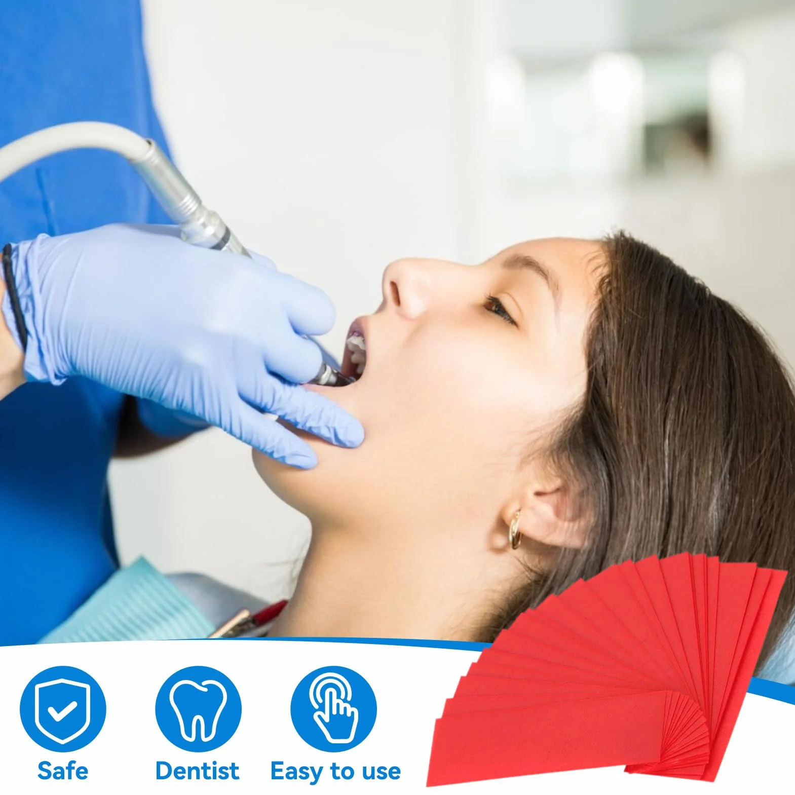 Papel de articulación dental 300 piezas con dispensador de plástico rojo