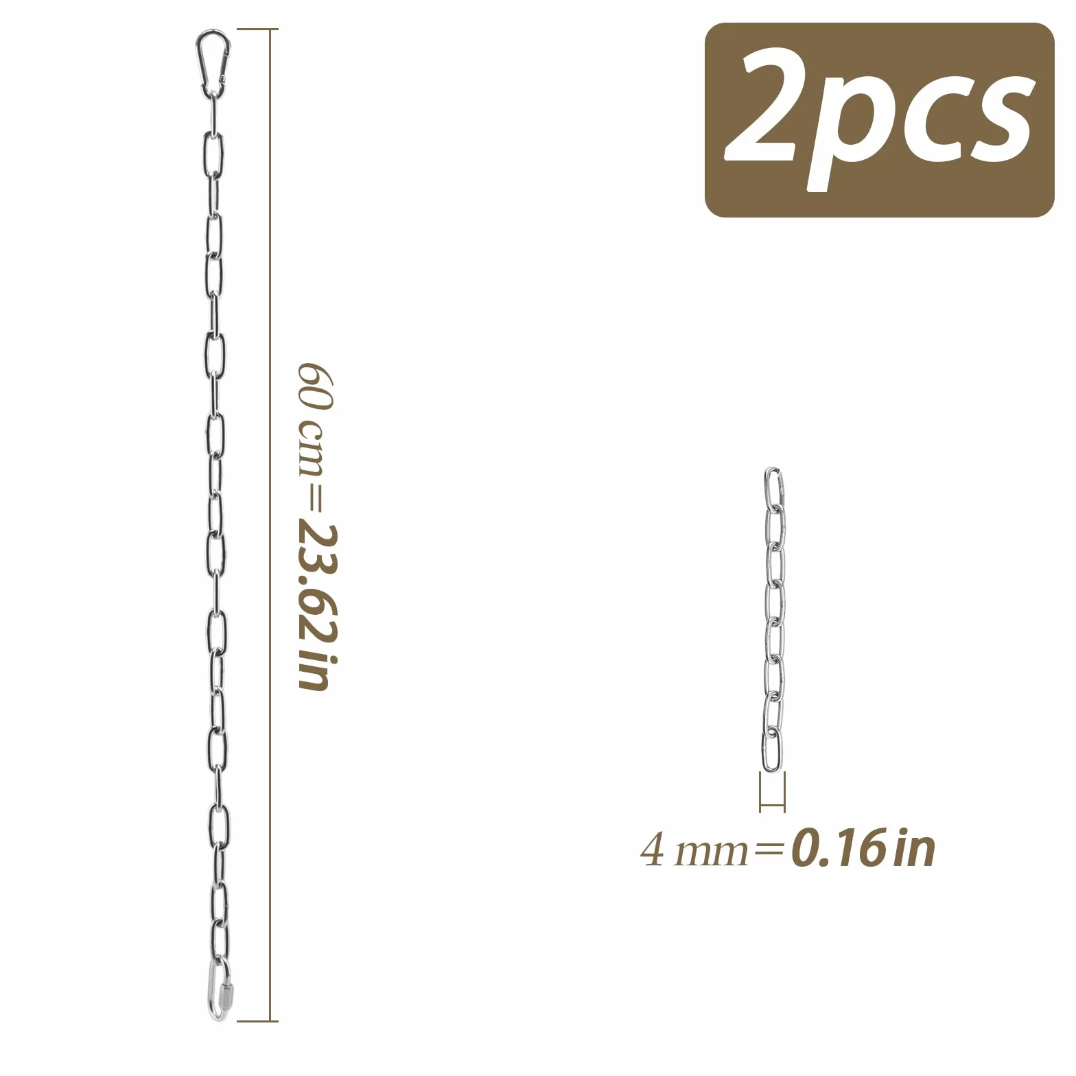 Cadena de acero inoxidable 4 mm 60 cm para silla colgante con ganchos M5 y hebillas