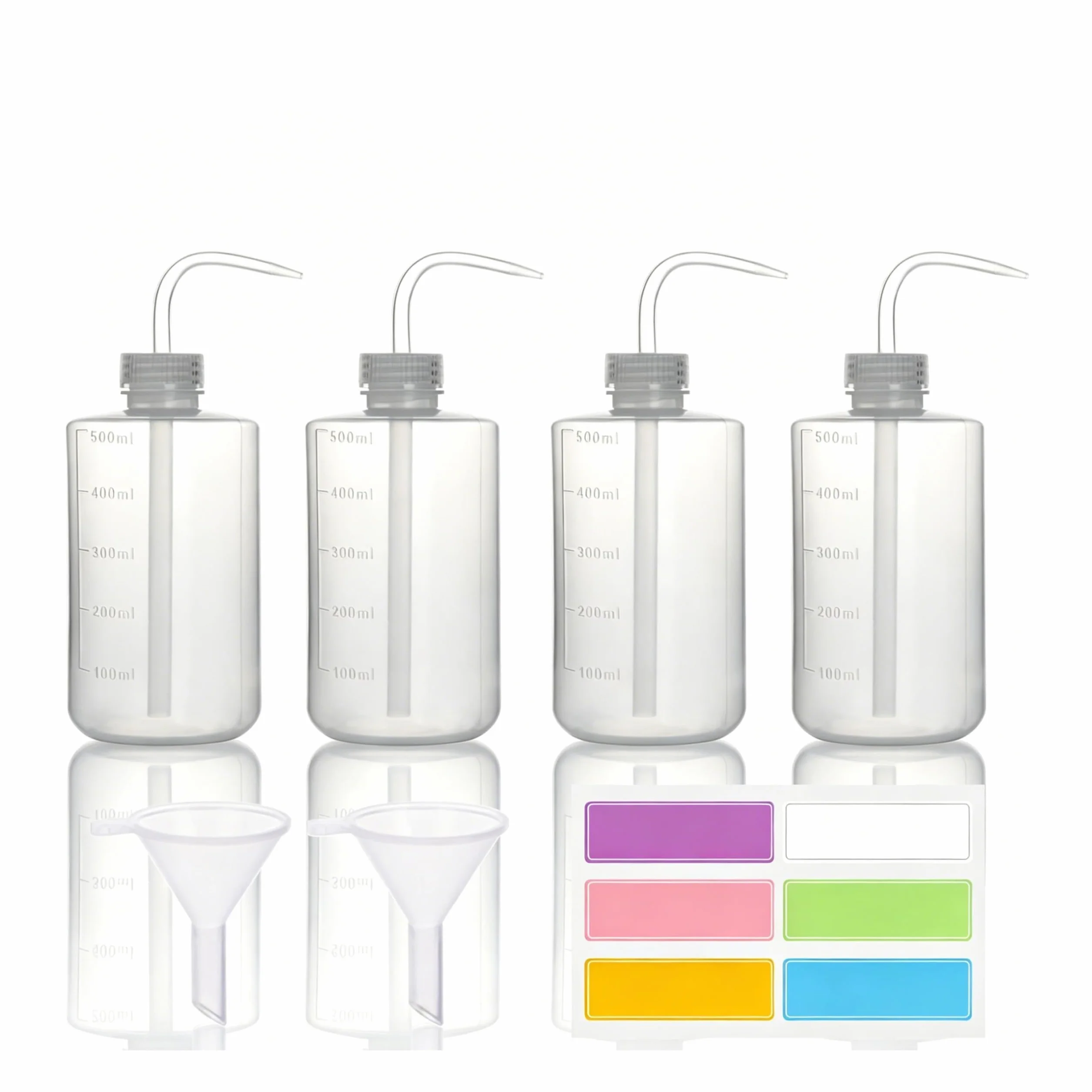Botellas de Lavado 500 ml, Plástico Transparente, Squeeze Wash Bottle con Embudo para Laboratorio
