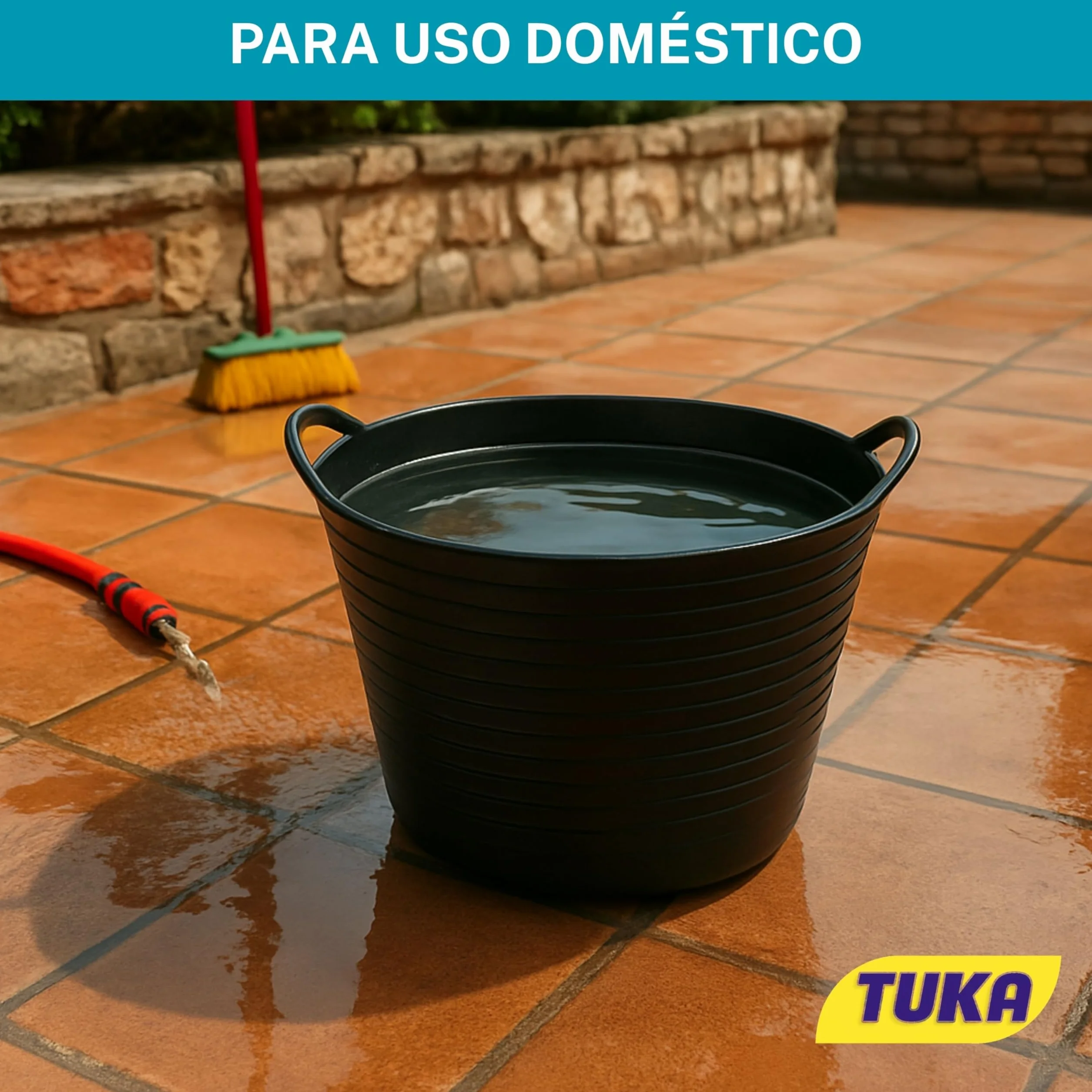 TUKA Pack de 2 Capazos de Plástico 42L Negro Profesional Resistente Multiusos