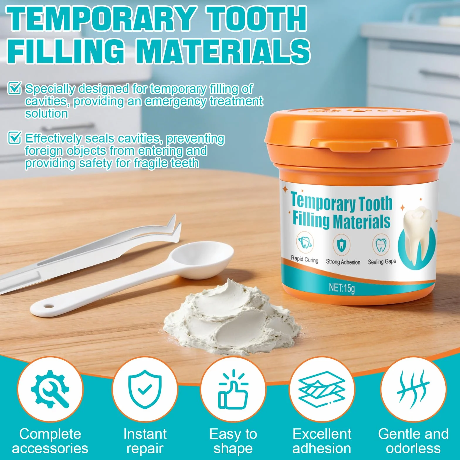 Empaste Dental Profesional, Relleno Dental Temporal, Reparación Dental, 15g