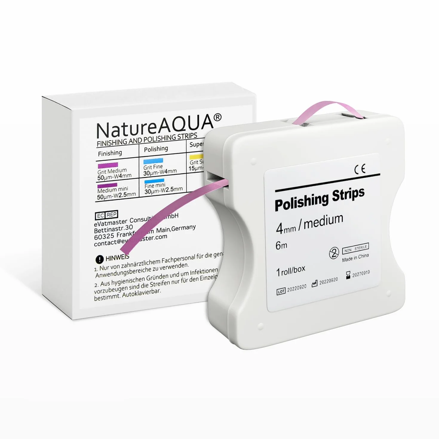 Papel de Lija Dental 50um 4mm 6M Rollos Caja NatureAqua Rosa