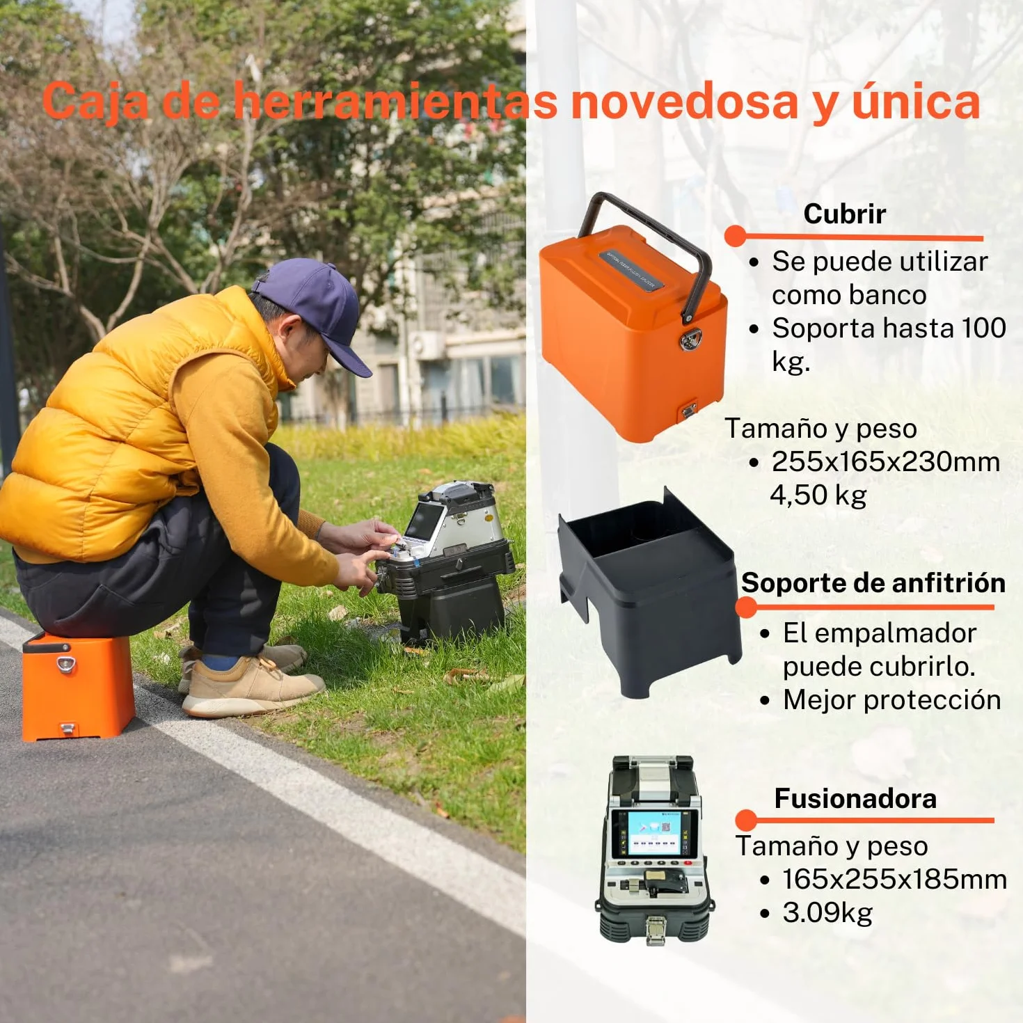 Fusionadora de fibra óptica AI-20 con cortadora eléctrica, kit de empalmador con OPM VFL y batería de 7800 mAh