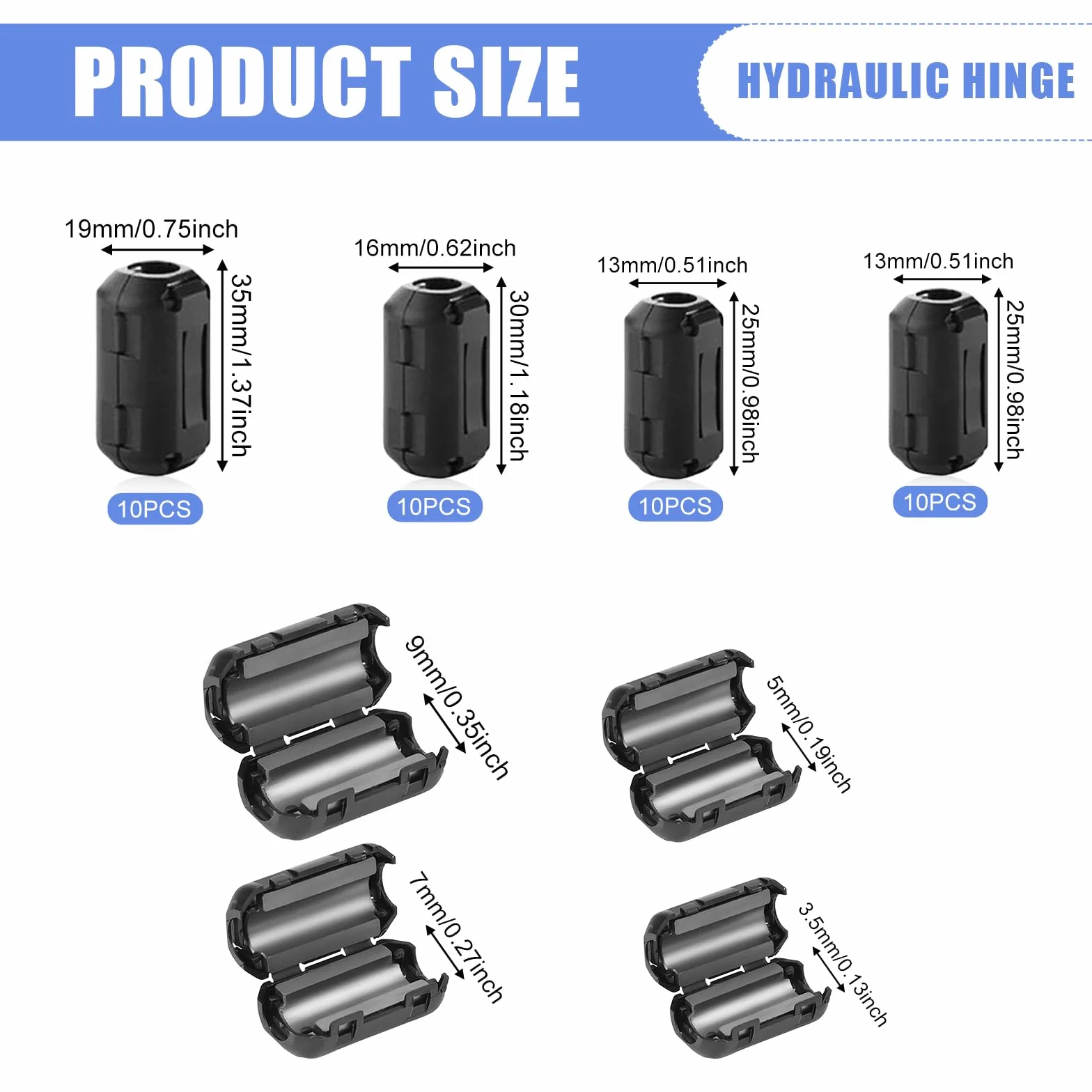 Molbory 40 núcleos de ferrita para cables, filtro antiinterferencia plegable, anillo de ferrita acoplable