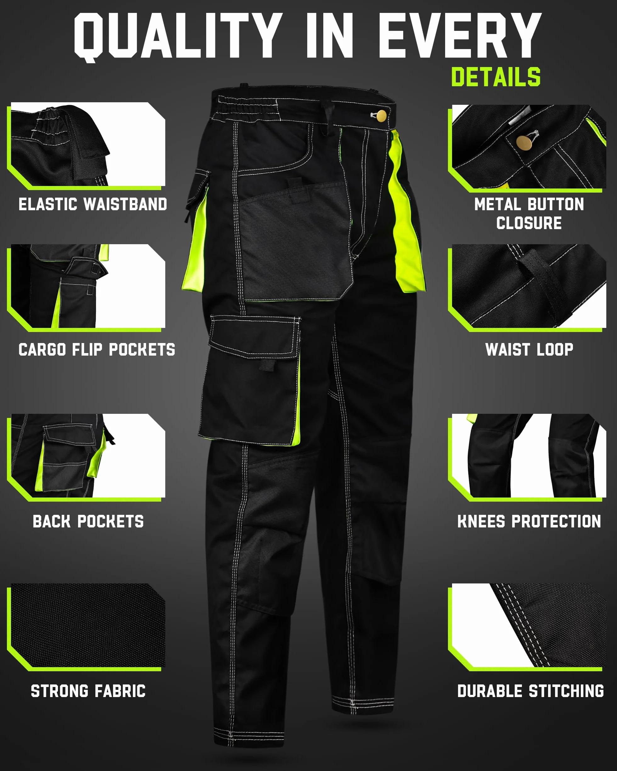 Pantalón de Trabajo Cargo Multibolsillos con Bolsillos de Rodilleras para Hombre