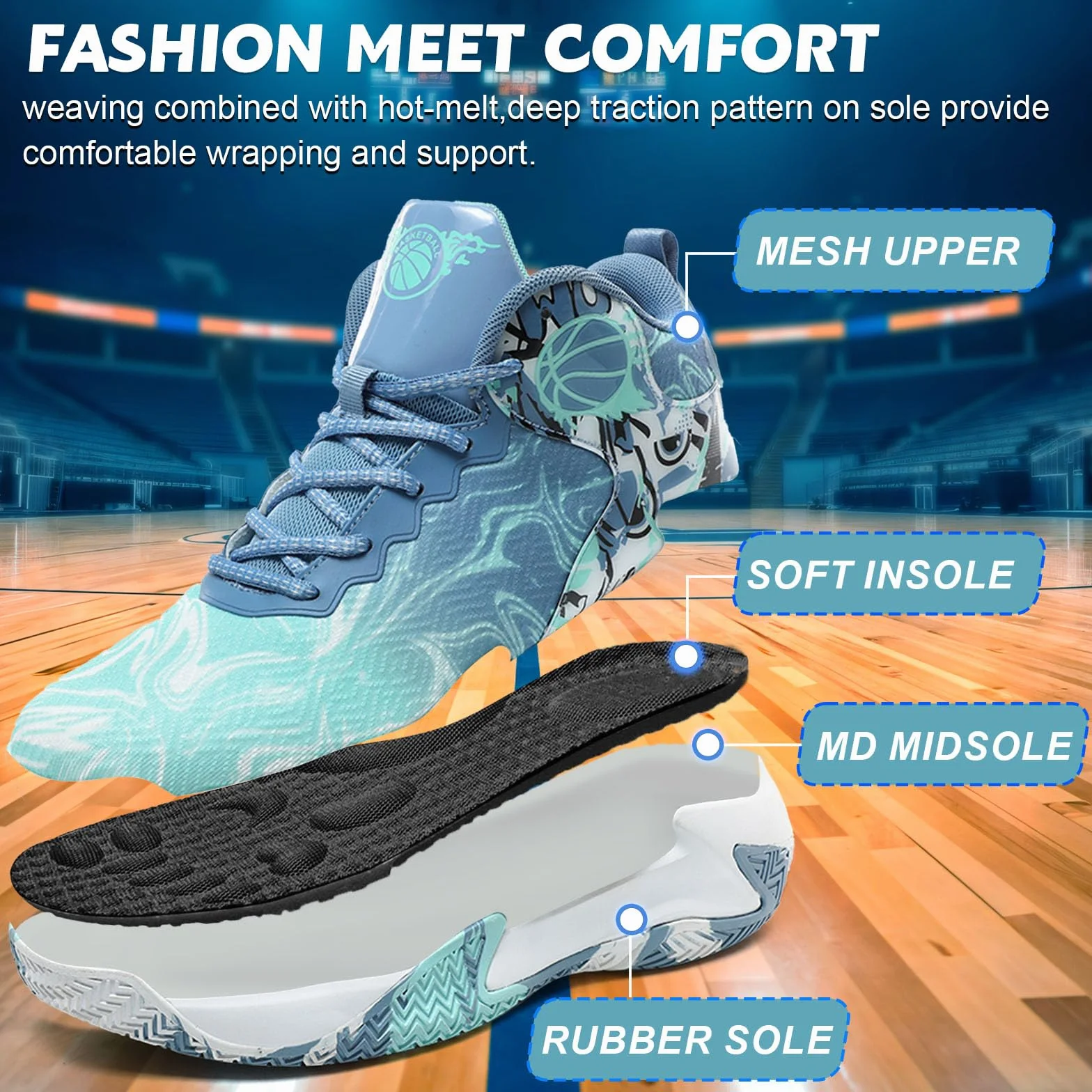Zapatillas de Baloncesto para Hombre Zapatillas Deportivas cómodas de Malla para Caminar Zapatillas Ligeras de Moda para Correr al Aire Libre