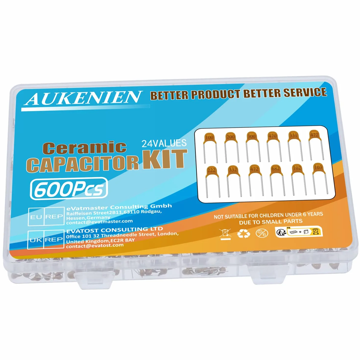 AUKENIEN 600 piezas Kit surtido de Condensador Cerámico uF nF Condensadores Electroliticos 10pF a 100nF