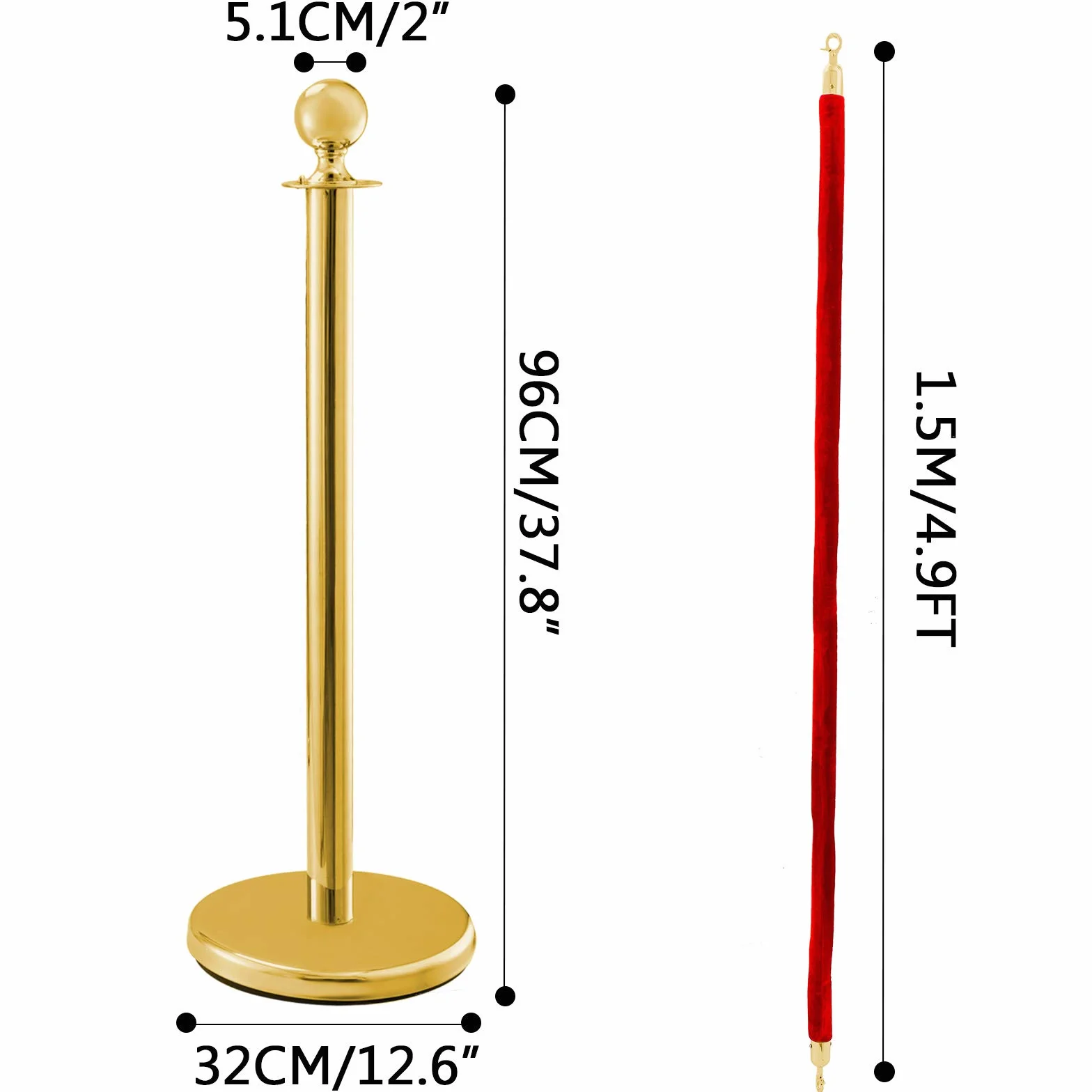 VEVOR Separador Poste 4 Juegos Barreras de Seguridad de 3 Cuerdas Poste Separador de Cinta Extensible Longitud de Cuerda 1.5m Dorado