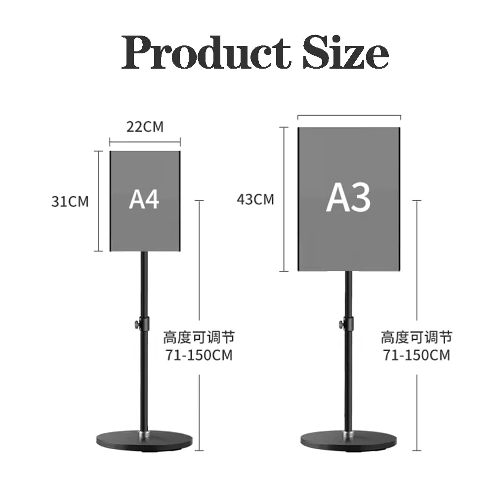 Soporte de Pedestal para Carteles con Base de Acero sólido Resistente, Soporte de Suelo Ajustable para Carteles Verticales y horizontales(Oro A4)
