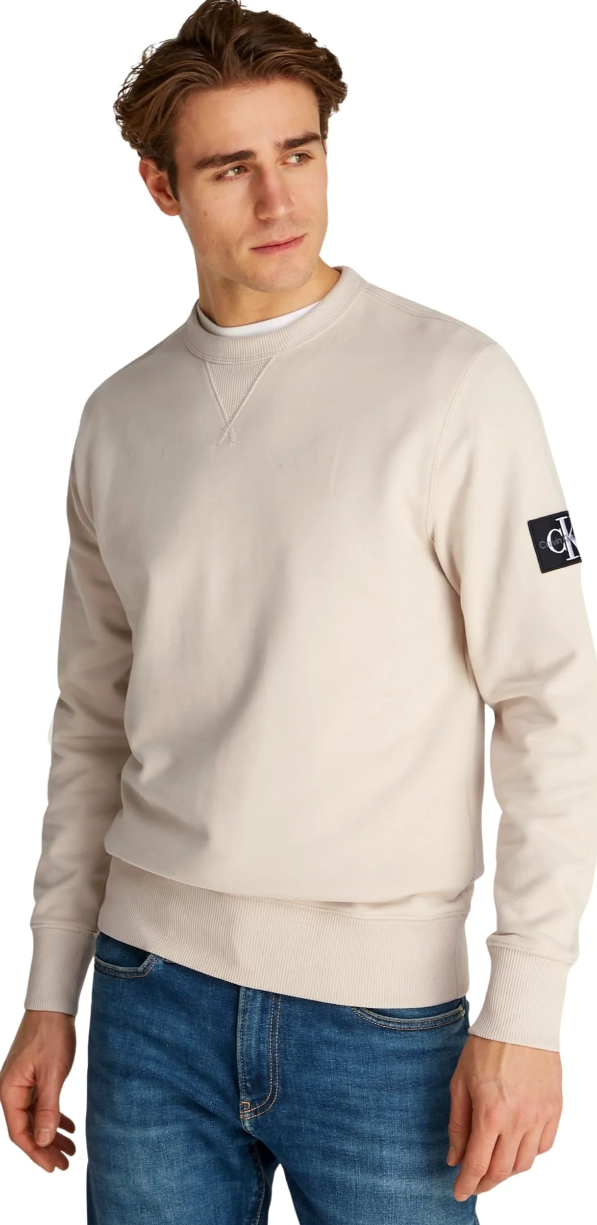 Calvin Klein Sudadera Hombre Badge Crew Neck de algodón