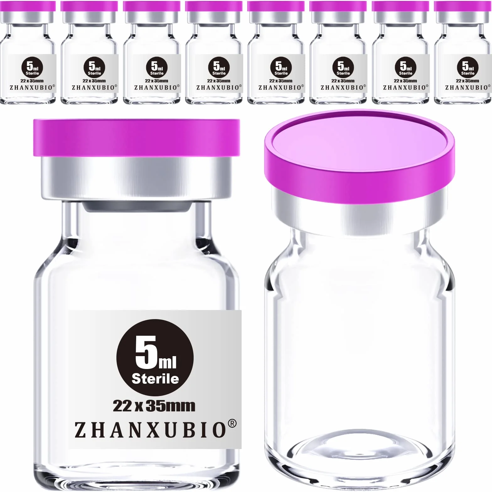 Viales estériles vacíos 5 ml con puerto de inyección autorreparable, tapa de plástico de aluminio, 10 unidades