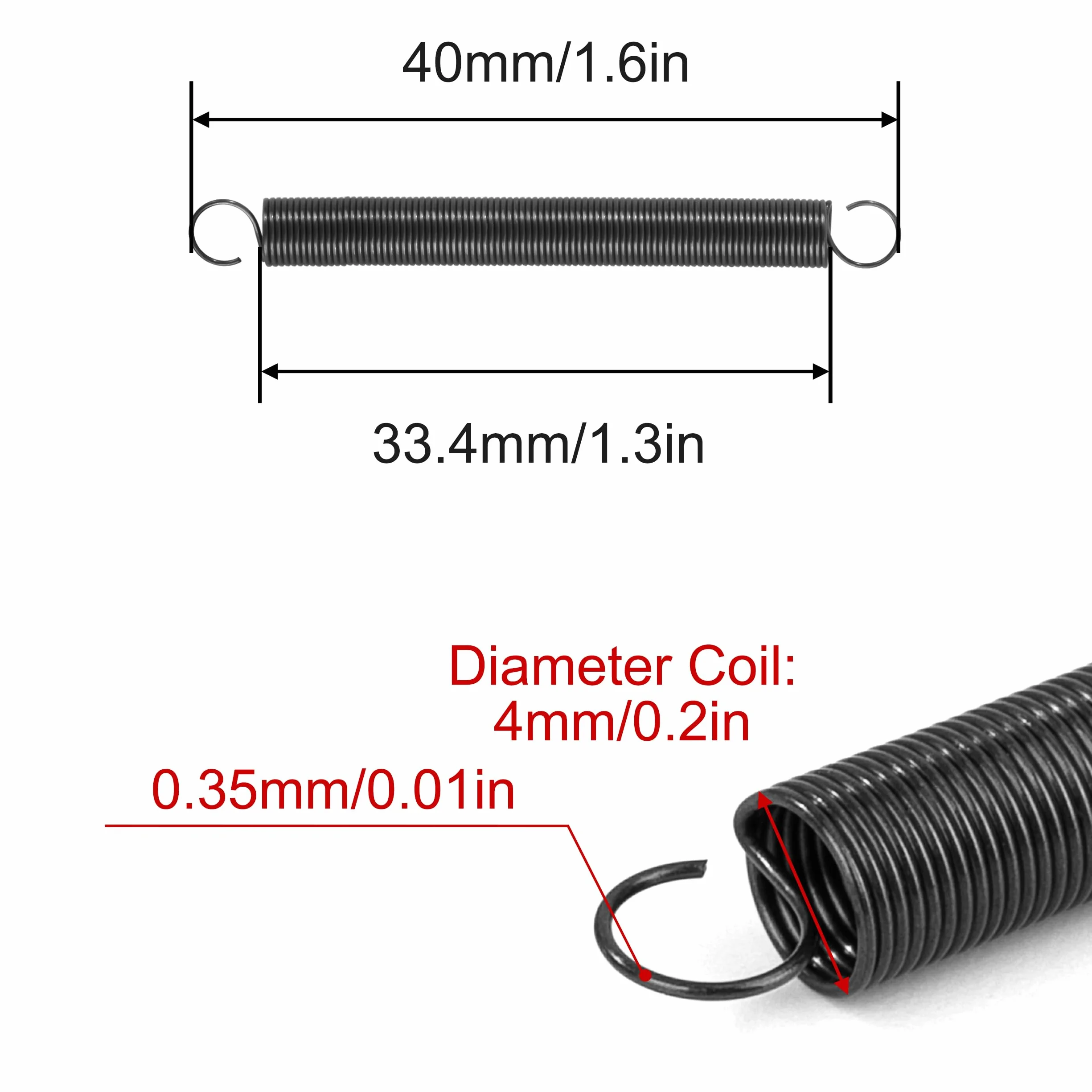 Resortes de Extensión 40mm Muelles de Tensión Gancho Alambre Piano 4mm 0,35mm 0,2KG 20 Piezas