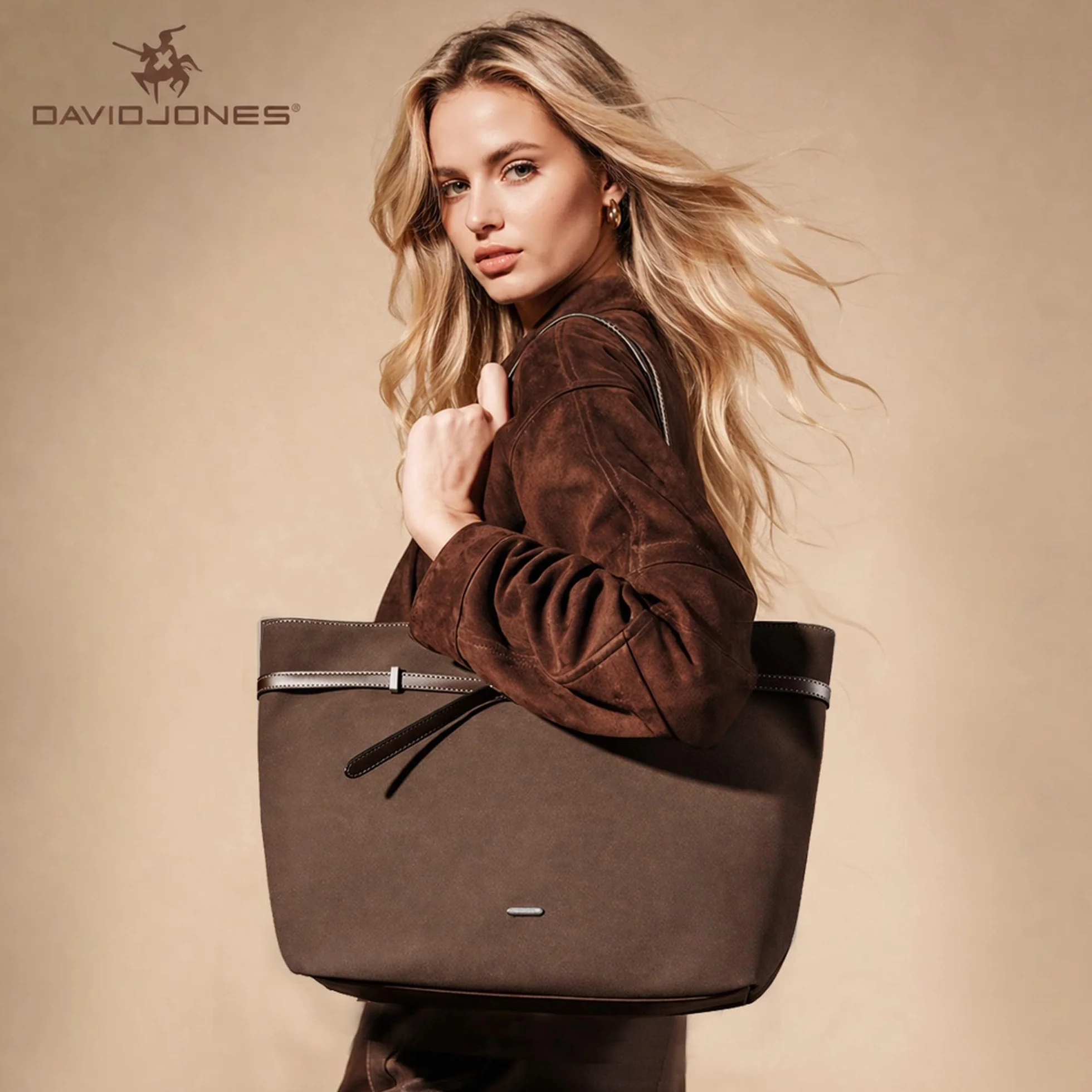 David Jones – Bolso de mano para mujer ante de gran tamaño – Bolso de mano para el hombro durante la escuela secundaria de trabajo – Bolso de mano de ante flexible – Shopper de gran capacidad A4 asas