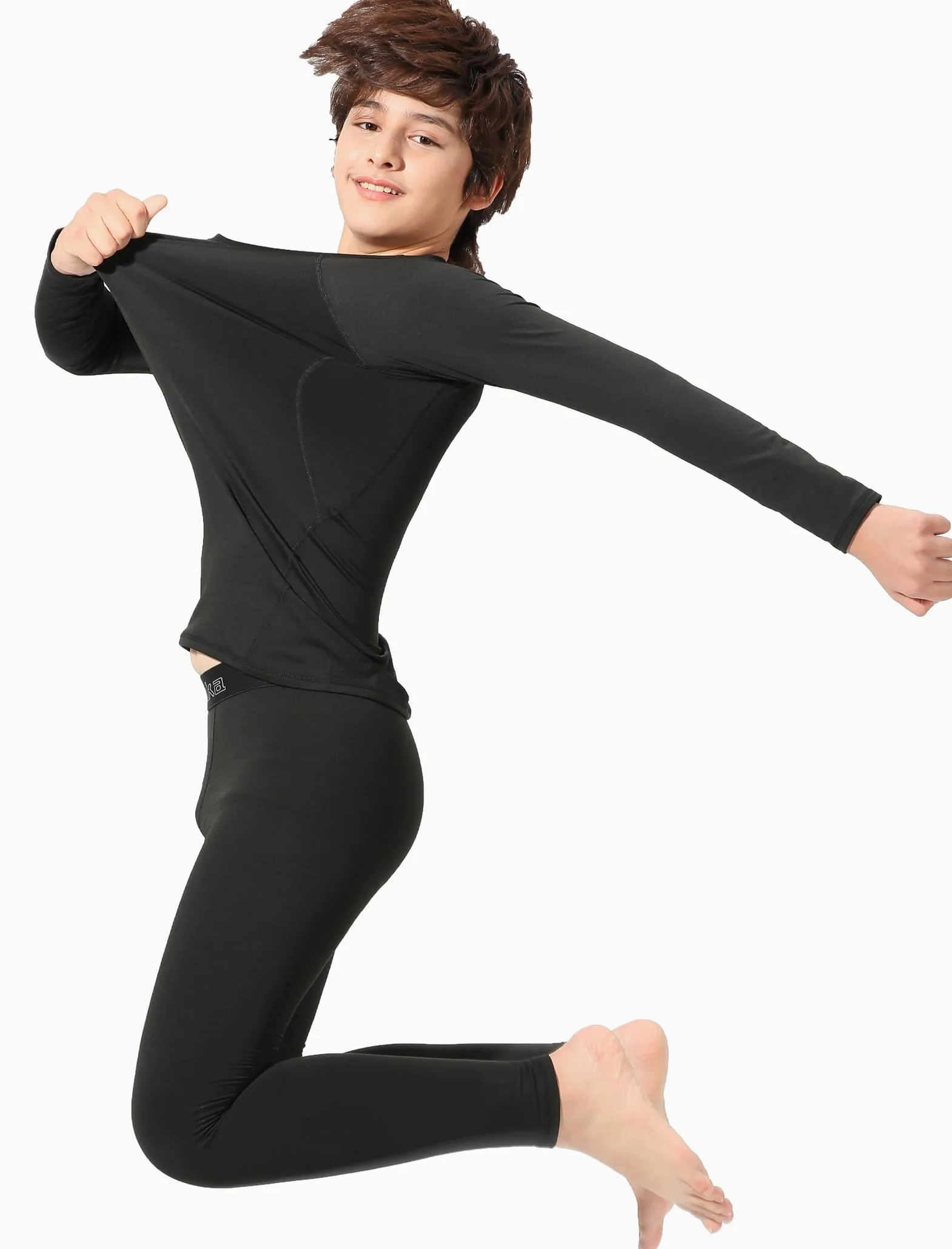 Rolimaka Conjunto de 2 ropa interior térmica para niños y jóvenes, con forro polar, camisa de compresión, pantalones y pantalones para niños y niñas
