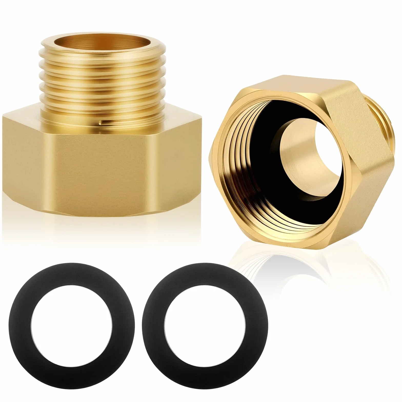 Flintronic 1/2" Macho a 3/4" Hembra BSP Roscado Latón Reductor Hexagonal Conector Tubería, con Anillo de Sellado, para Agua Gas Petróleo (2PCS)