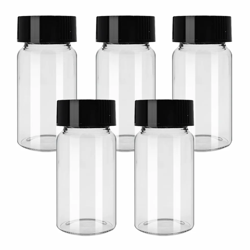 Frascos de vidrio con tapa de plástico y tapón de rosca, 5 unidades, 3-50 ml, transparente/marrón