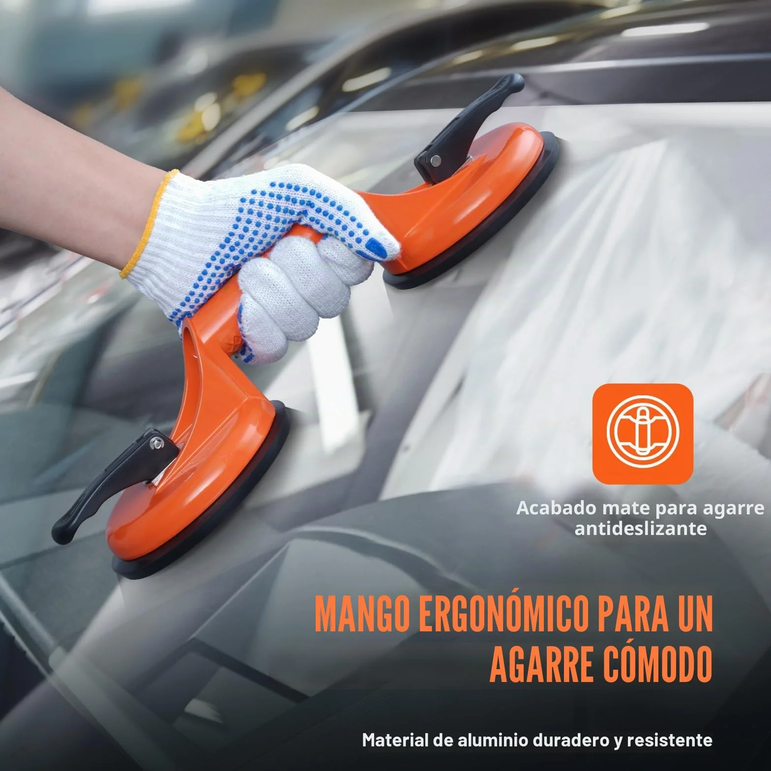 VEVOR Ventosa para Azulejos Doble 119 mm 2 Piezas 150 kg Carga Mango Aleación Aluminio Elevación Industrial