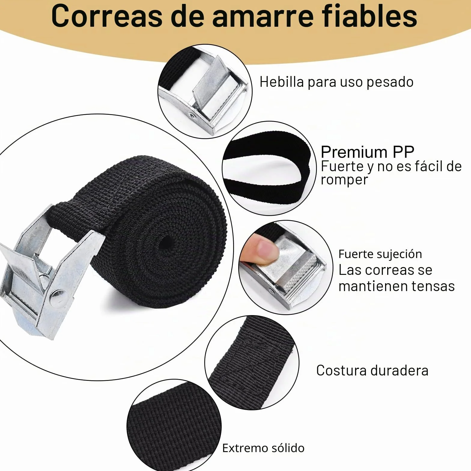 Correa Tensora 25mm x 1m Capacidad de Carga 250kg Correa de Fijación con Cierre de Abrazadera para Portabicicletas