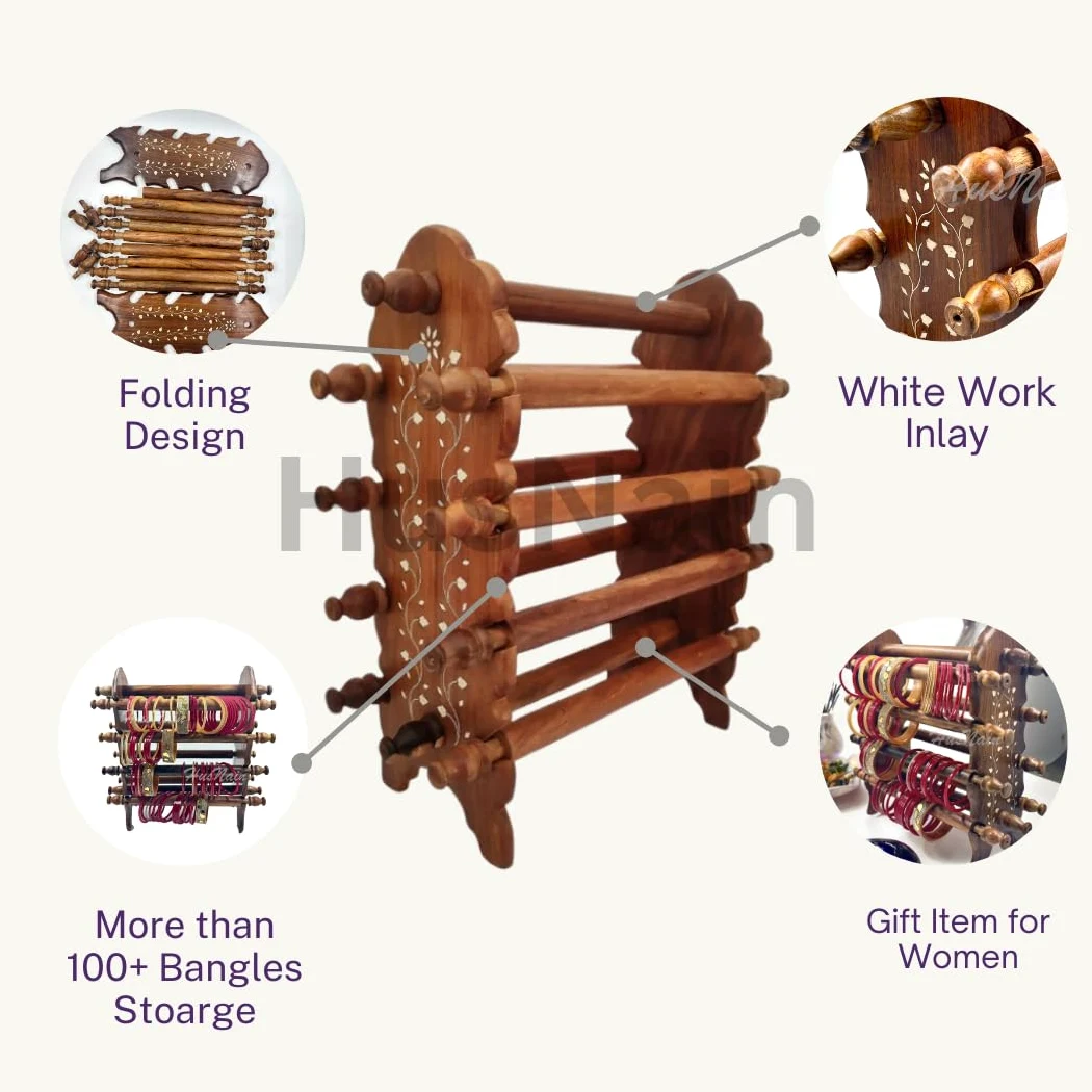 HusNain Soporte de madera para pulseras, organizador de brazaletes, soporte plegable Chuddi, artículo de regalo para mujeres, organizador de exhibición de joyas, soporte de pulsera para joyas (marrón)