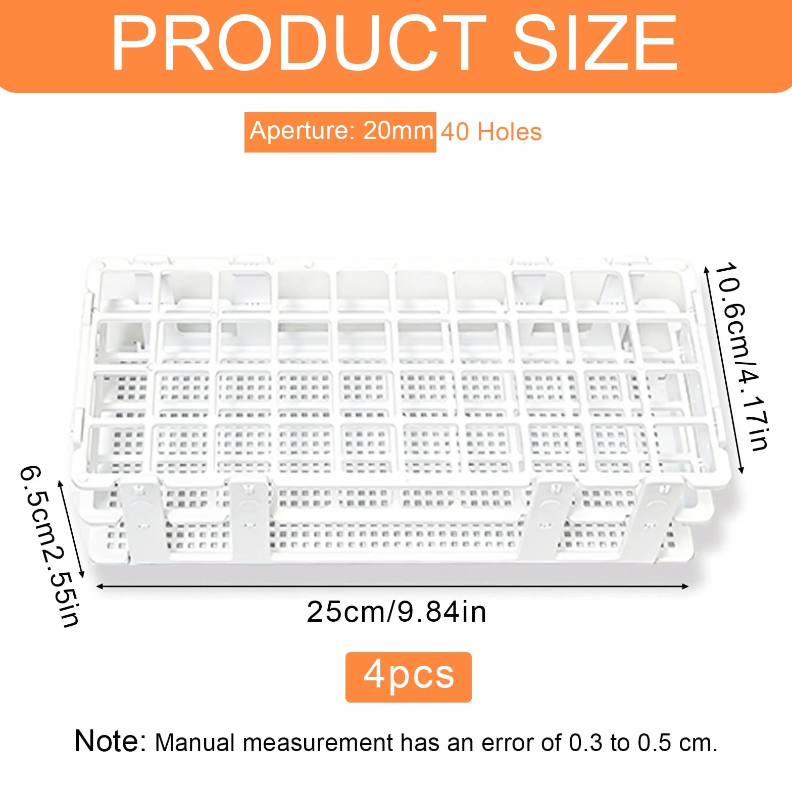 Soporte de Tubos de Ensayo Plastico 40 Agujeros 20 mm Desmontable para Laboratorio Ciencia