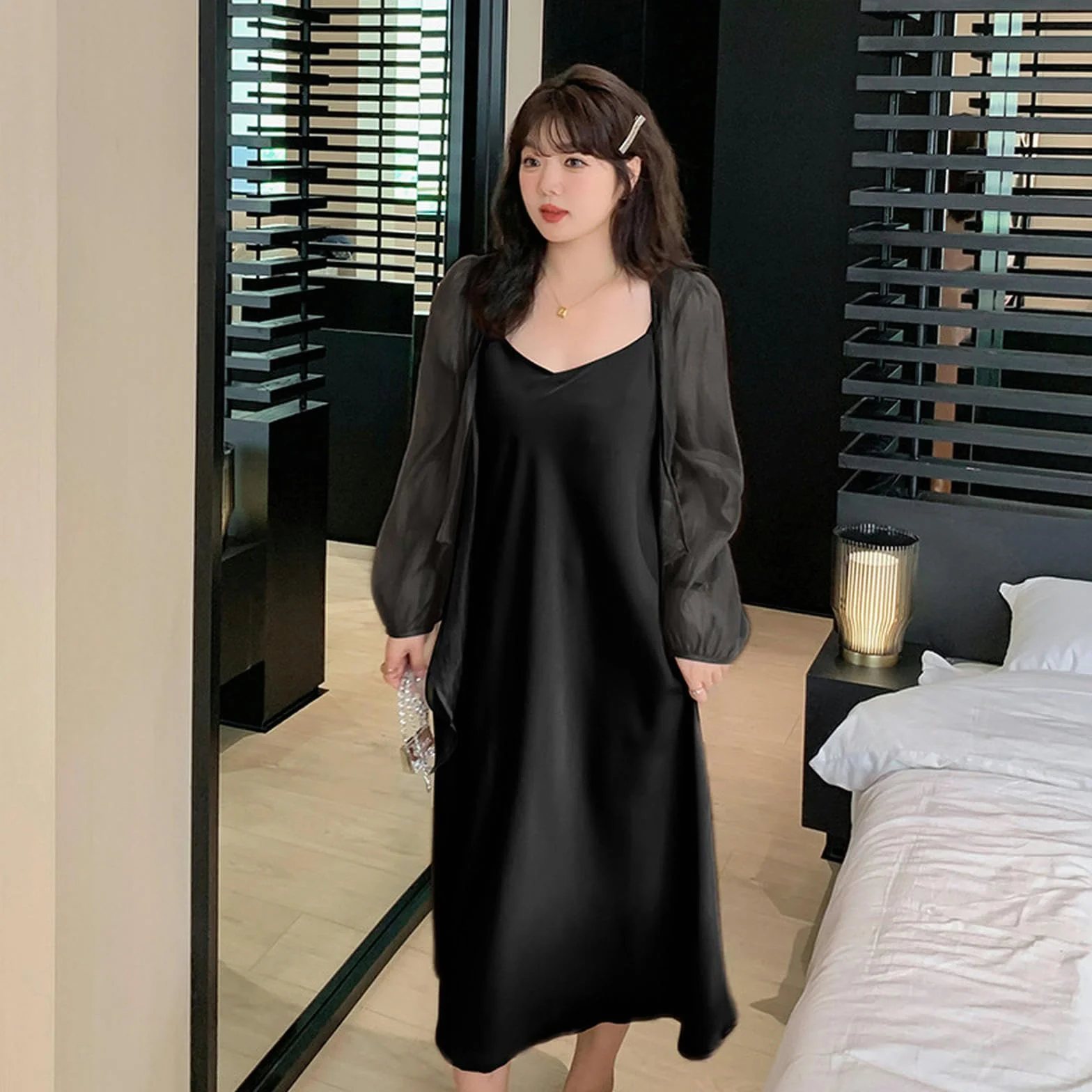 Ropa de Verano para Mujer de Talla Grande, cárdigan Ligeramente Transparente para niña Gorda + Conjunto de Falda con Tirantes - raíz de Loto Rosa - 4XL