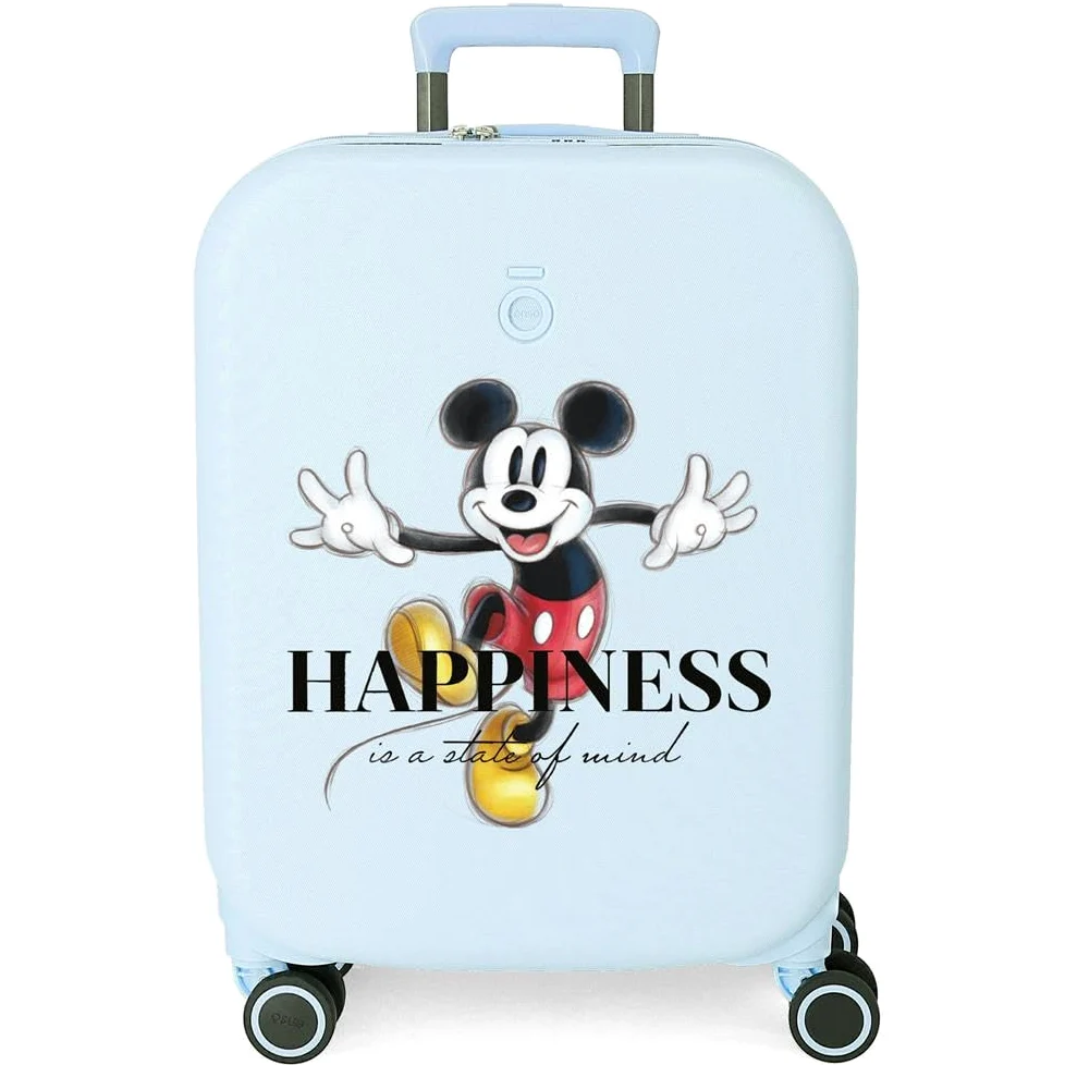 Disney Mickey Happiness Maleta de Cabina Azul 40x55x20 cms Rígida ABS Cierre TSA Integrado 37L 2,74 kgs 4 Ruedas Dobles Extensible Equipaje de Mano