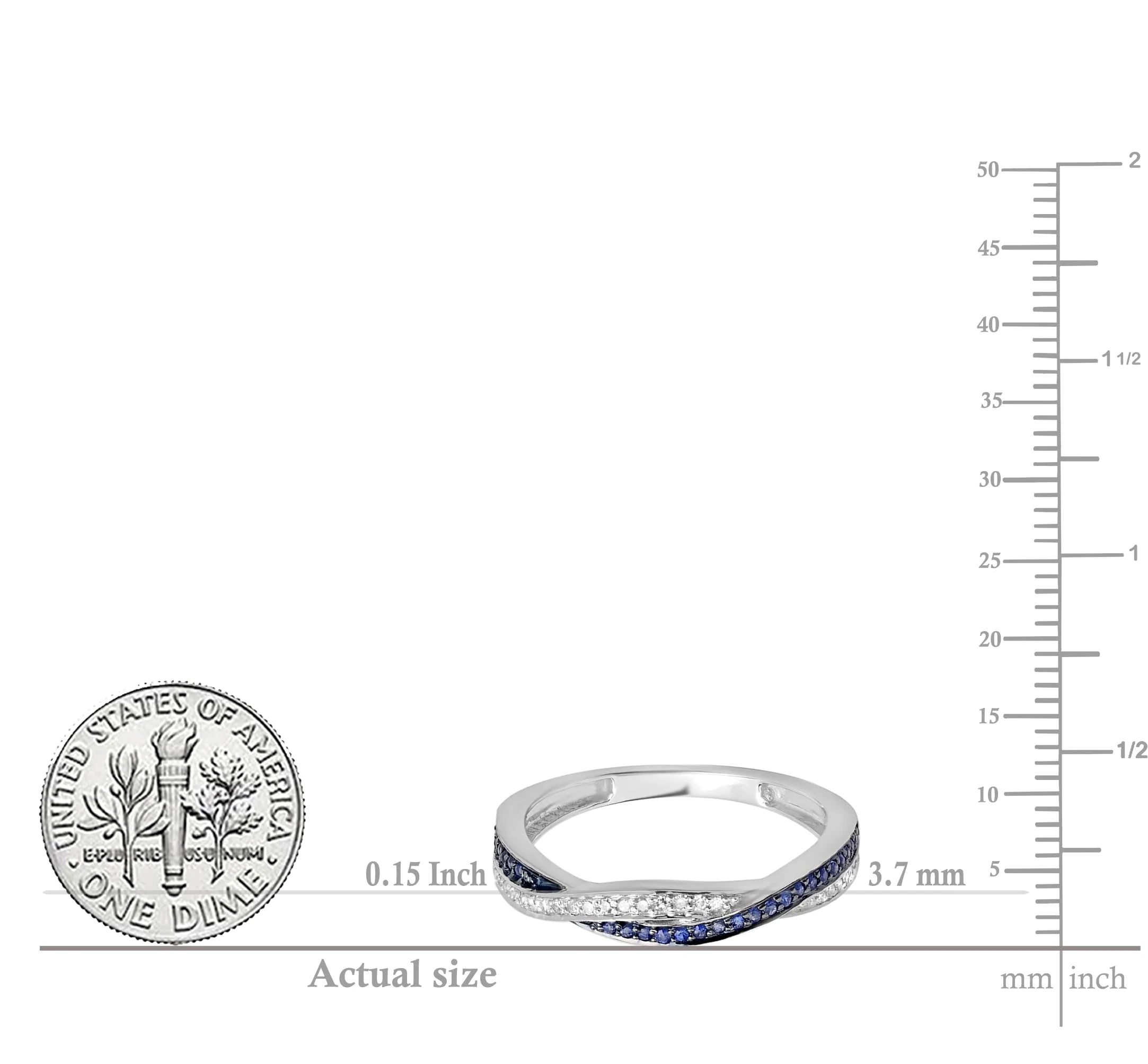 10 K oro redondo diamantes y azul Sapphire, apilable aniversario banda de boda Swirl anillo