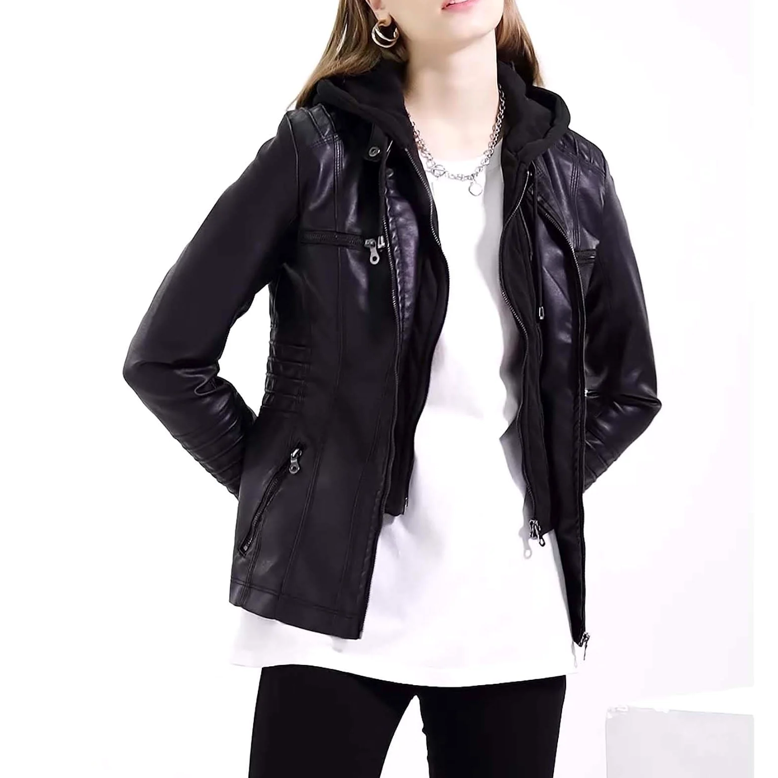 Chaqueta De Piel For Mujer, Chaqueta De Invierno, Otoño Invierno, Abrigo Cálido, Chaqueta Bomber, Chaqueta De Moto Con Capucha, Chaqueta De Piel Sintética, Chaqueta De Piel Sintética, Sudadera Con Cap