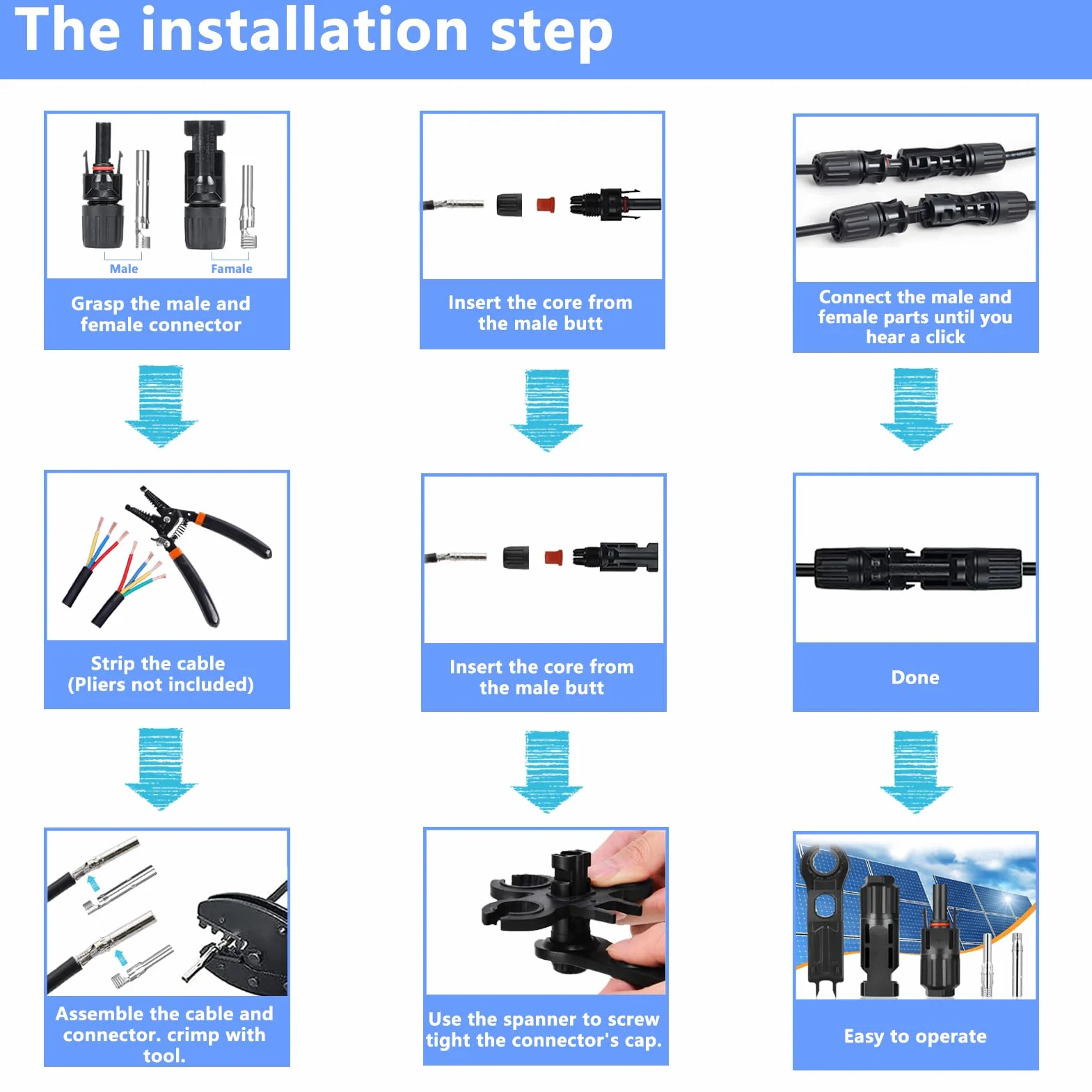 Set Crimpadora Solar para Cables PV 2,5/4/6 mm² con Conectores Fotovoltaicos