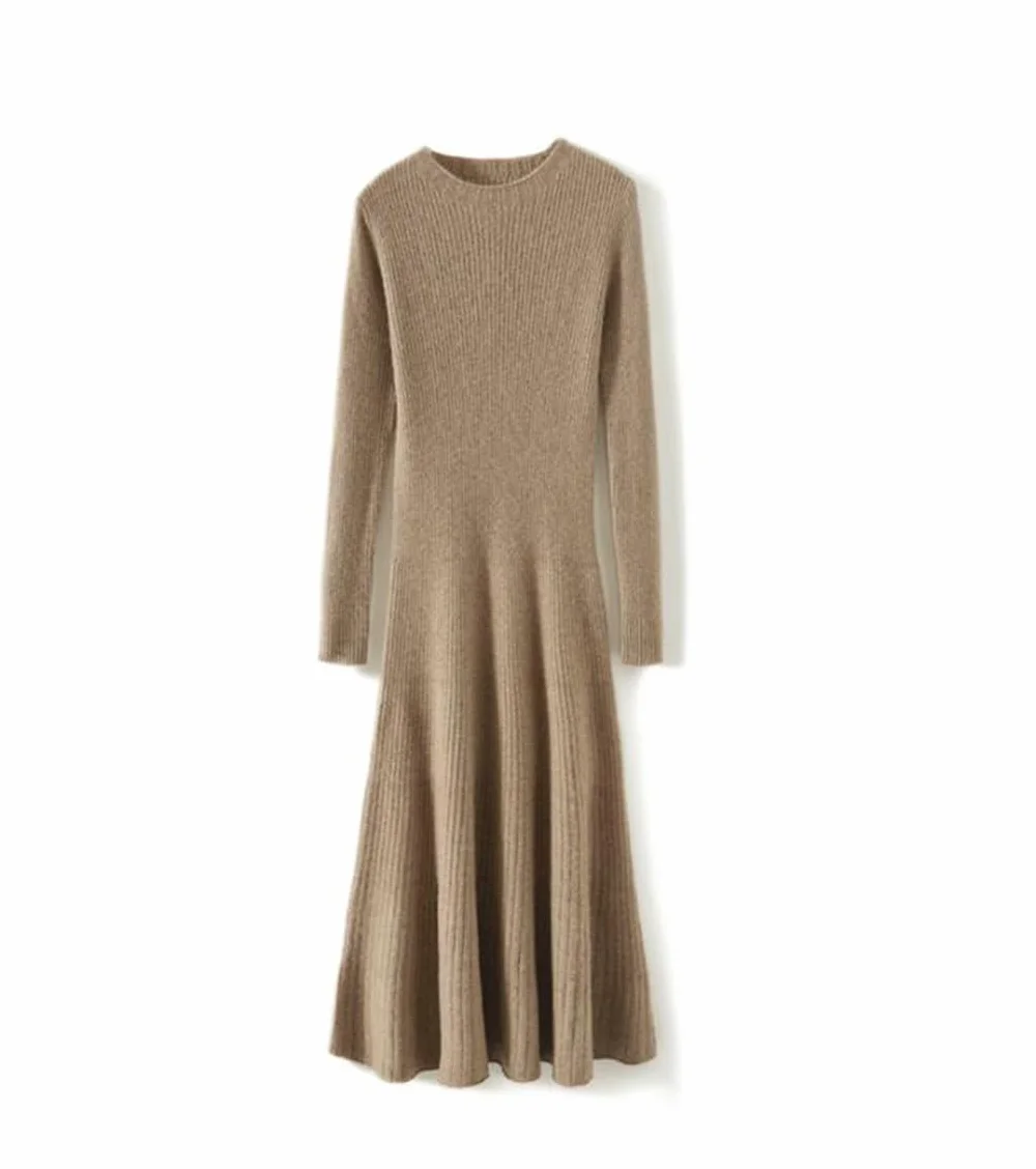 Vestido De Punto De Lana para Mujer Vestidos De Suéter Ajustados De Manga Larga Gruesos Y Cálidos Vestido Tipo Jersey