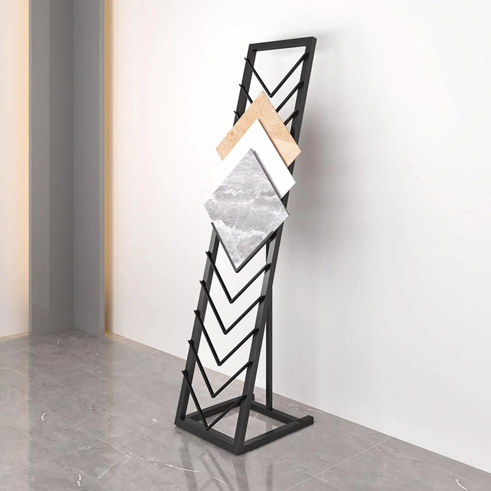 Expositor de muestras de baldosas metálicas, estante organizador de madera, soporte de almacenamiento, 50x30x150cm