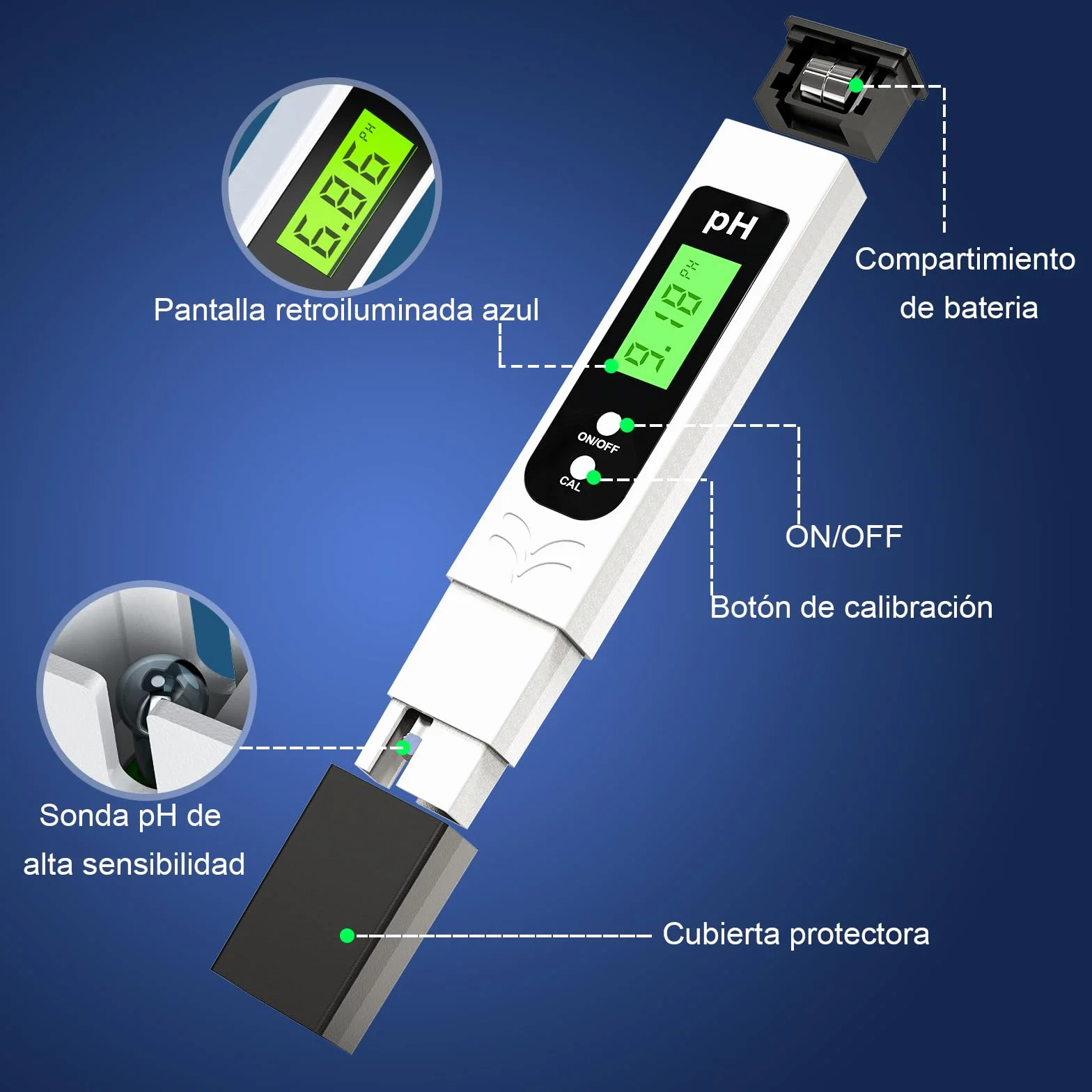Medidor de pH de alta Precisión ± 0,01 para Piscina y Agua Potable con Pantalla LCD