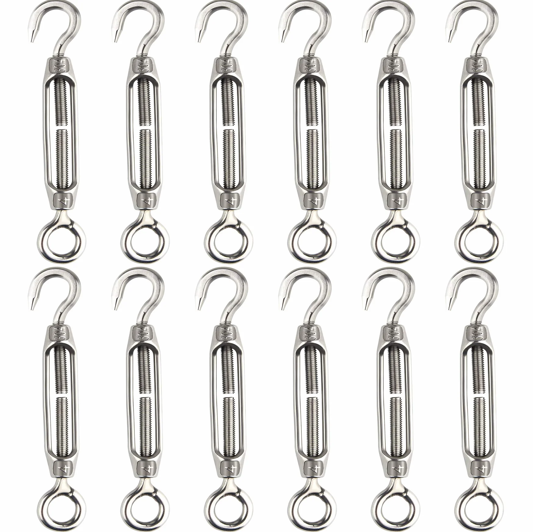 CHRORINE Tensor de Alambre Tensor M4 Gancho y Ojo 304 Acero Inoxidable Resistente 12 Piezas