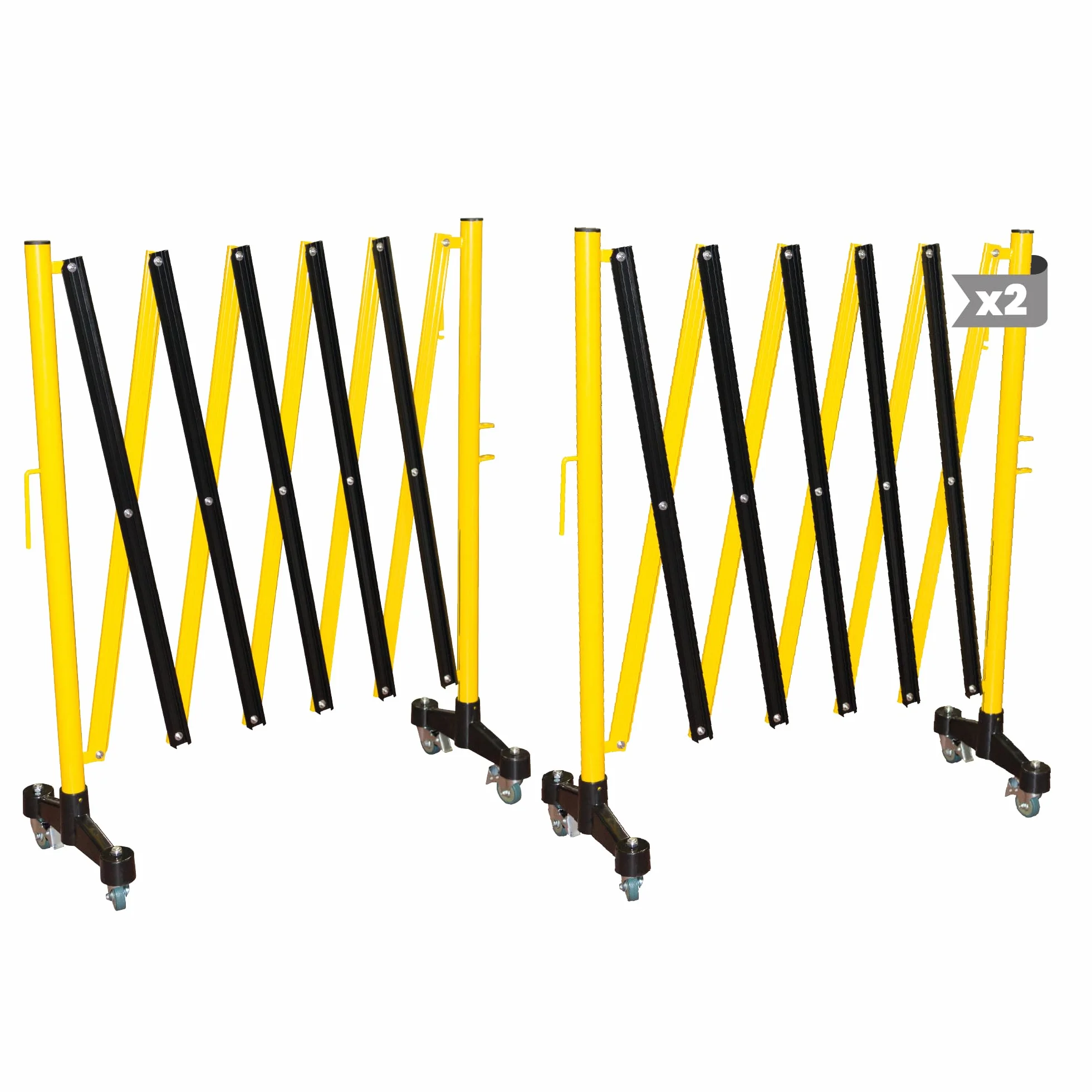 Barricada Extensible 3m con Ruedas Freno Vallas Obra Barrera Metálica Portátil Seguridad Construcción Negro/Amarillo