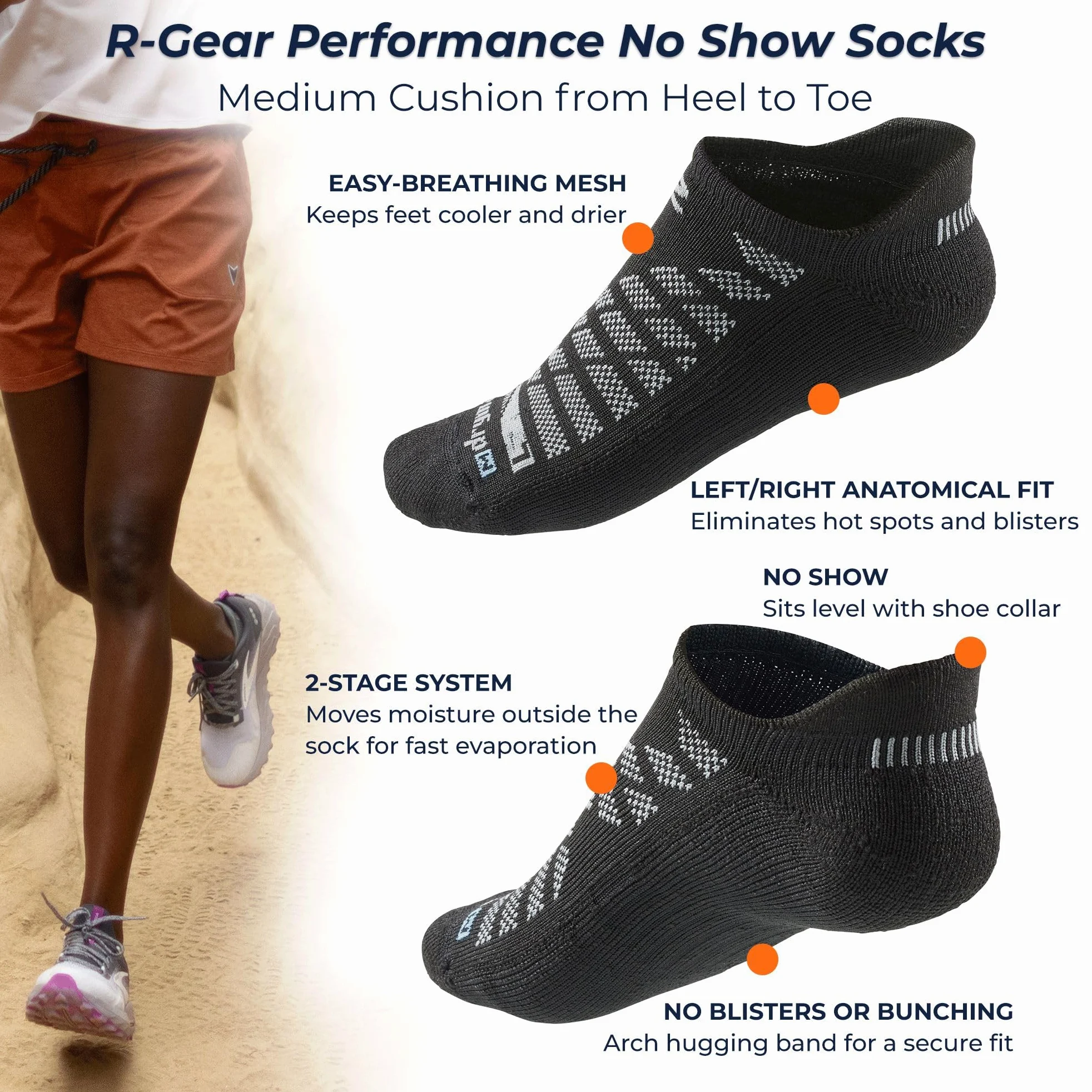 R-Gear Drymax - Calcetines invisibles para correr para hombres y mujeres, transpirables, control de humedad y antiampollas, paquete de 3