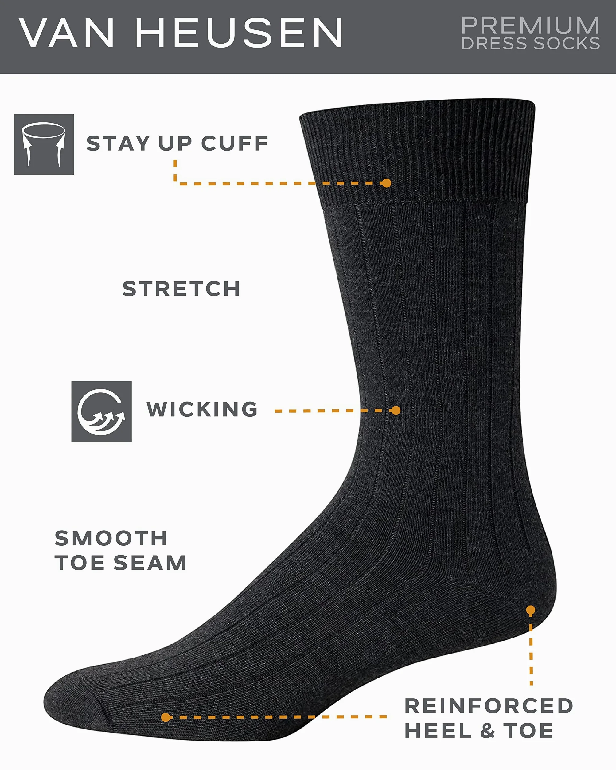 Van Heusen Calcetines de vestir para hombre, paquete de 14 unidades, suaves, elásticos, absorben la humedad, calcetines casuales de trabajo para hombres (tallas: 6-12.5)
