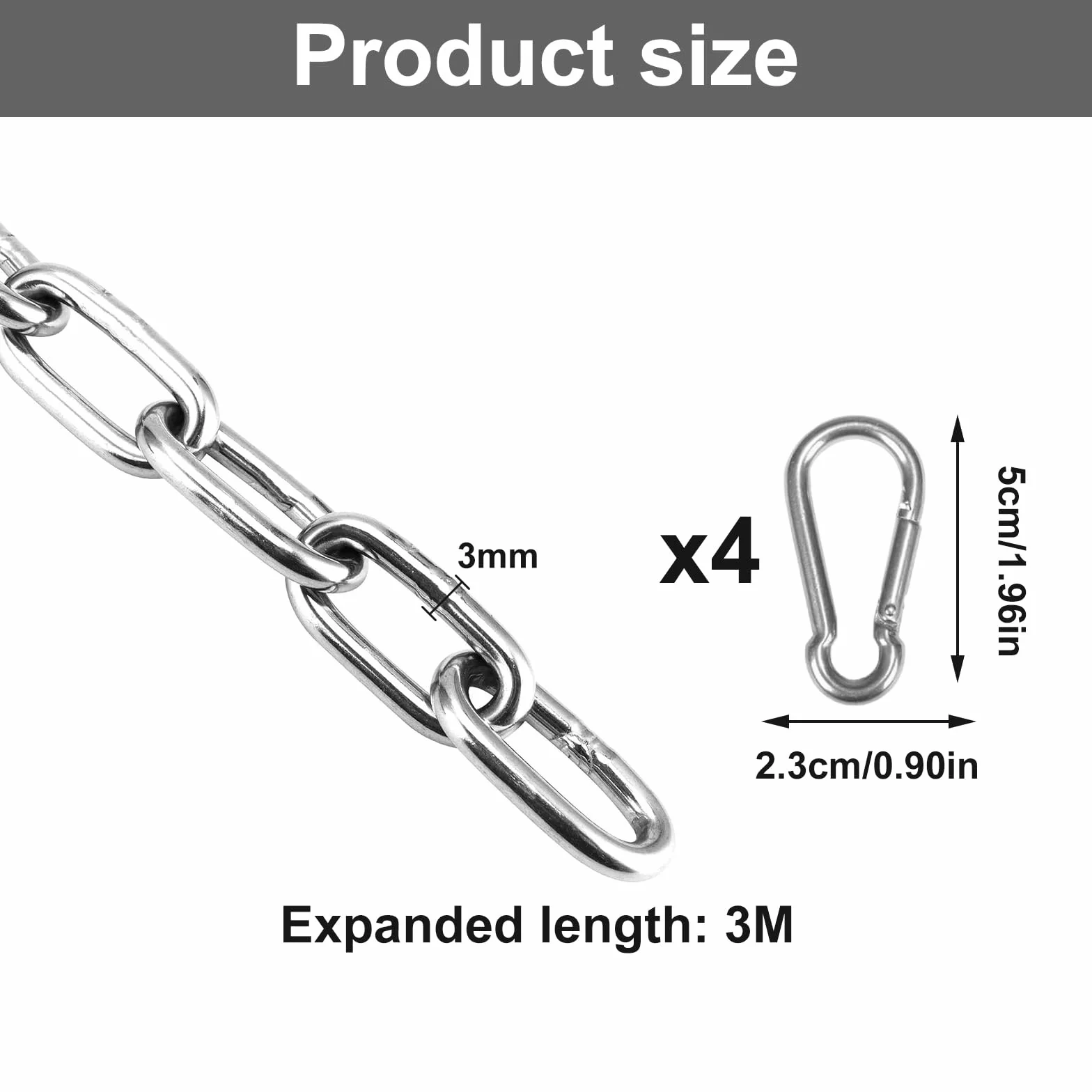 Cadena de Acero Inoxidable 3mm 2m con Mosquetón