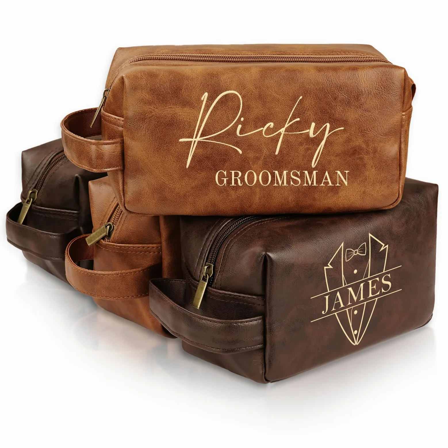 Sparklove Neceser personalizado para hombre, organizador de viaje de cuero grabado personalizado, kit impermeable y regalos para papá, marido, novio