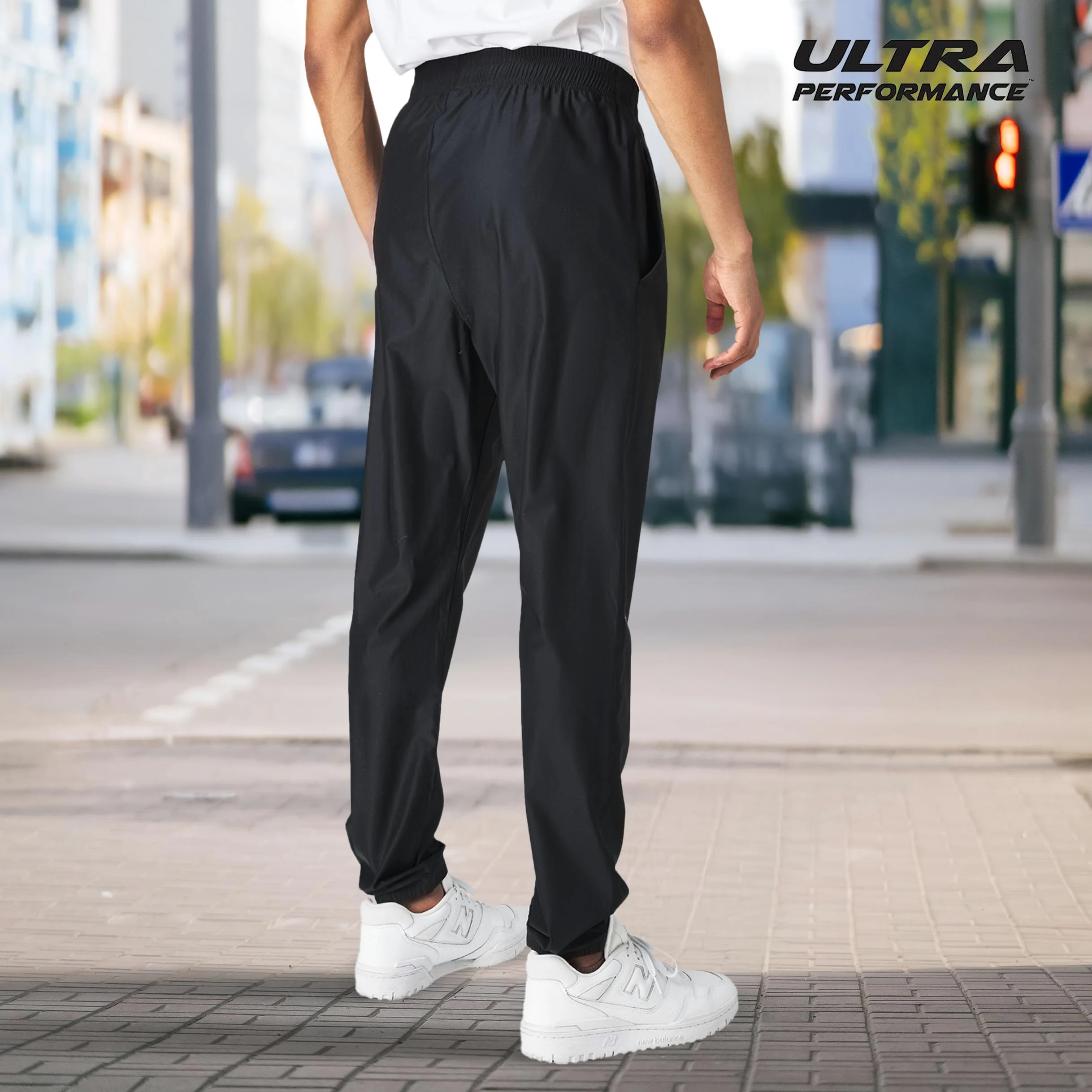 Ultra Performance Pantalones deportivos para hombre, pantalones deportivos de nailon elástico, pantalones deportivos de entrenamiento activo con bolsillos para hombre