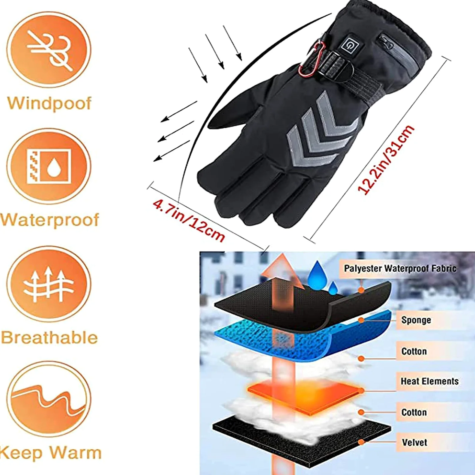 Guantes térmicos eléctricos de Invierno Impermeables a Prueba de Viento Ciclismo Calentamiento cálido Pantalla táctil Guantes térmicos alimentados por batería, 5000 mA