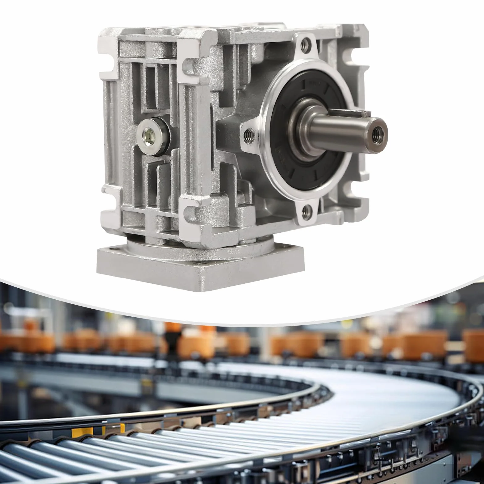 Reductor de engranaje helicoidal con brida cuadrada, relación 15:1, 0-1500 rpm, carcasa de aluminio