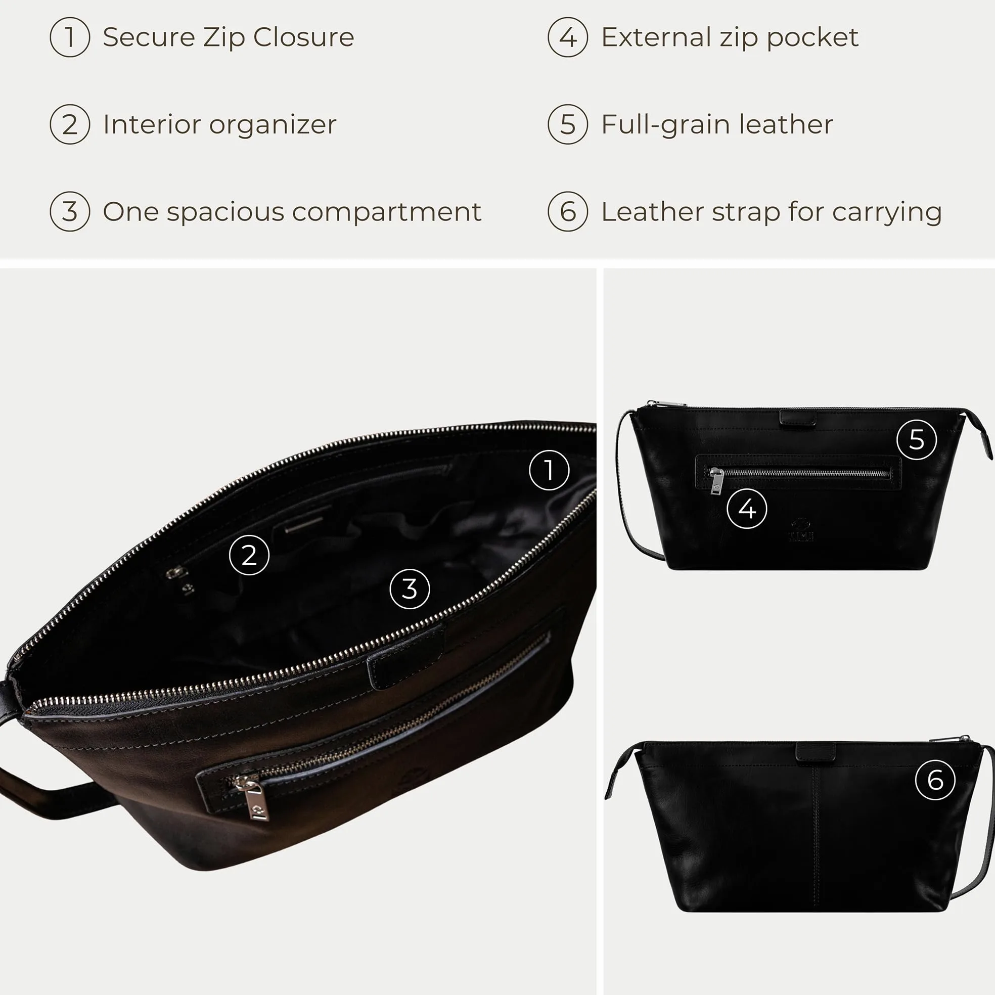 Time Resistance Neceser de Cuero - Kit Dopp para Hombre - Bolso Italiano