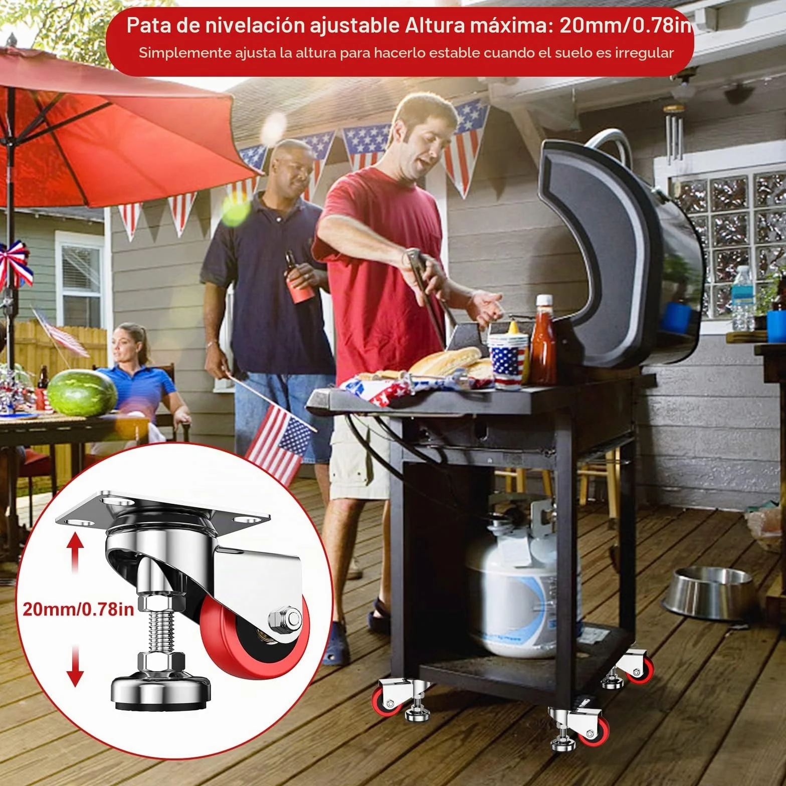 Ruedas giratorias de 2 pulgadas con almohadilla antivibración ajustable para banco de trabajo