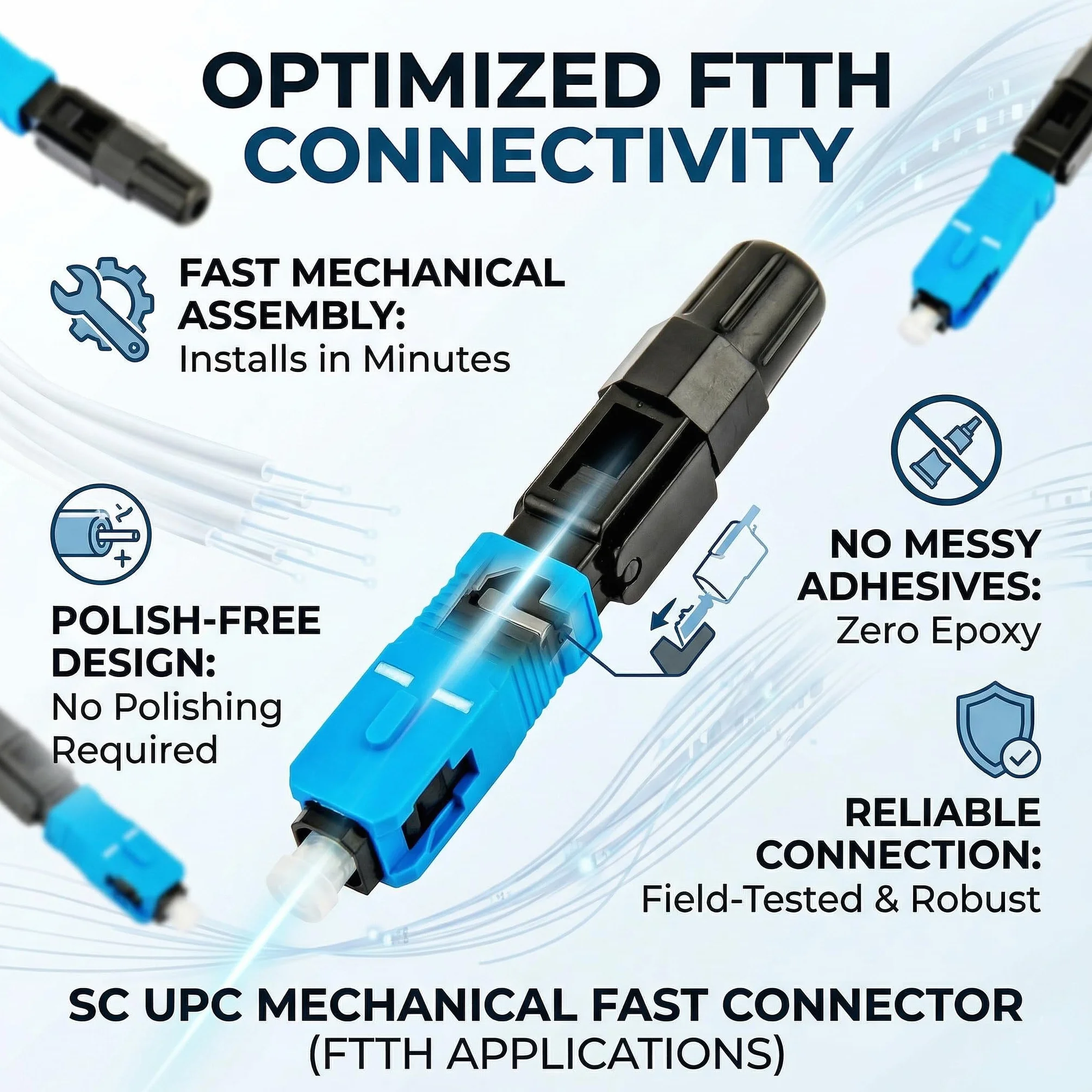 Conector de cable fibra óptica SC UPC azul negro 10 piezas