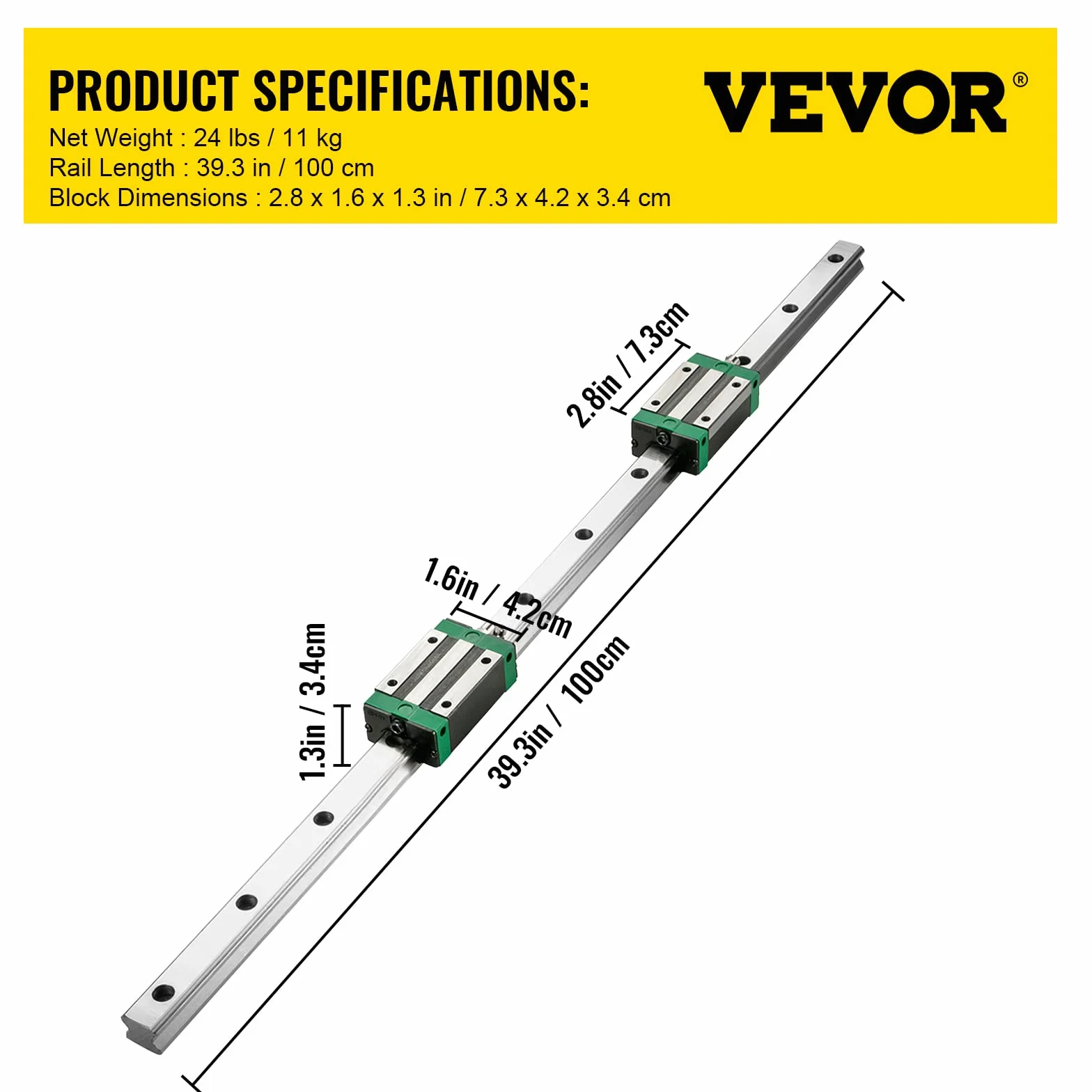 VEVOR Carril Guía Lineal HGR20-1000mm para CNC