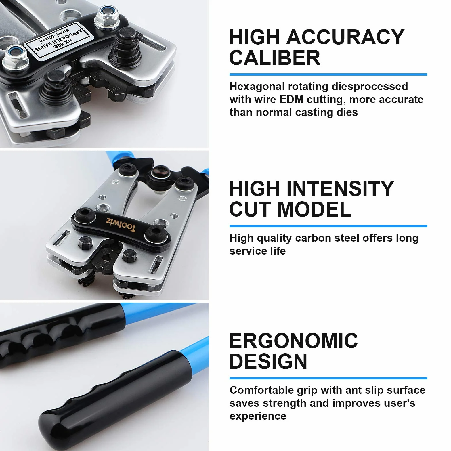 Toolwiz Alicates de Terminals Crimpadora 6mm² ~50mm² 1/0-10 AWG Herramienta para Cortar y Presionar Cables