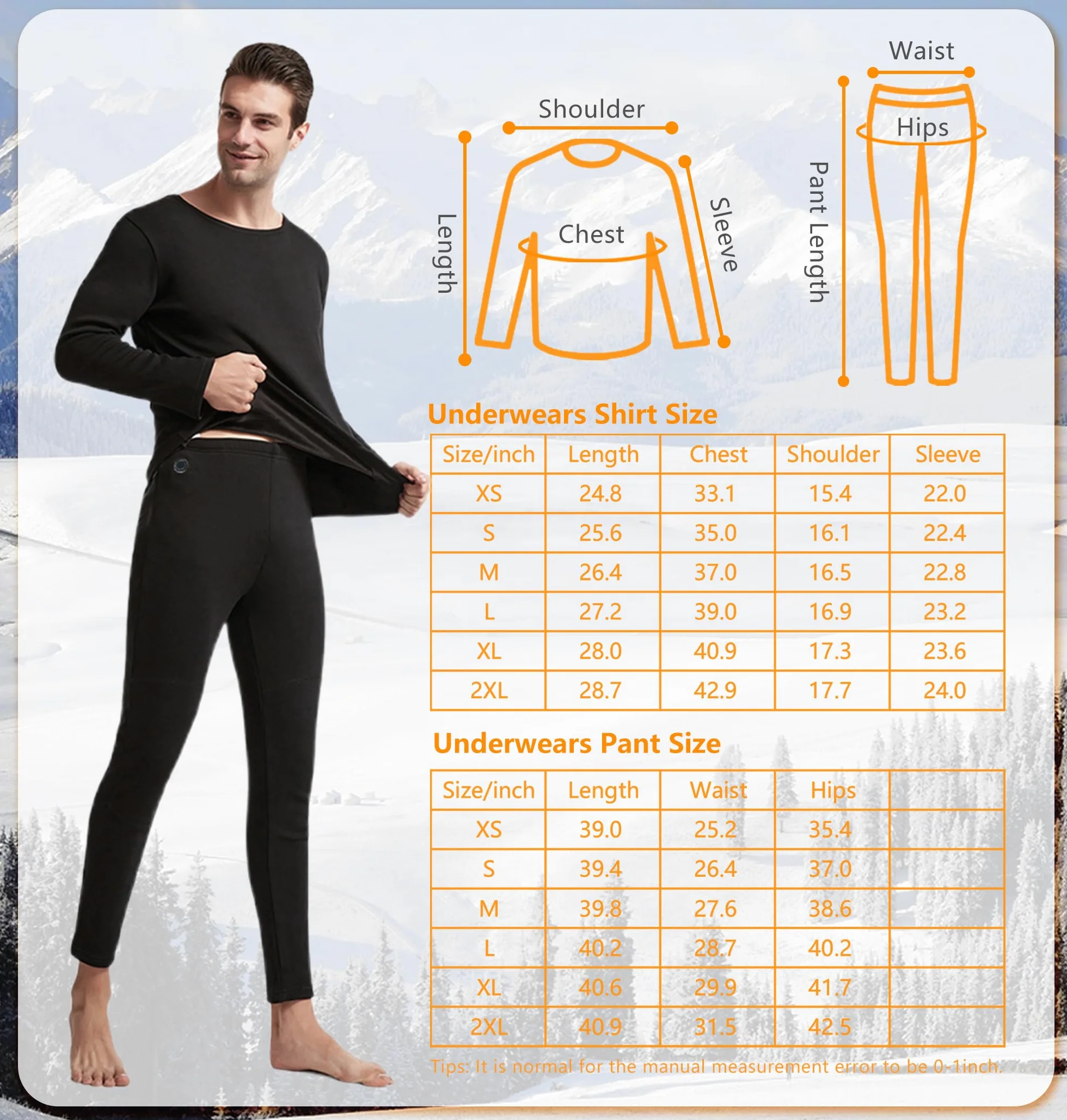 Conjunto de Ropa Interior térmica, Camiseta y pantalón térmicos eléctricos para Hombre, Ideales para la Caza en Motocicleta.