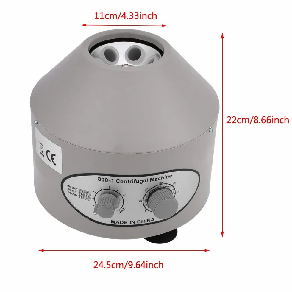 Centrífuga de Laboratorio Eléctrico de Escritorio 0-4000 rpm Temporizador 0-60min con Tubos 6x20ml Enchufe EU
